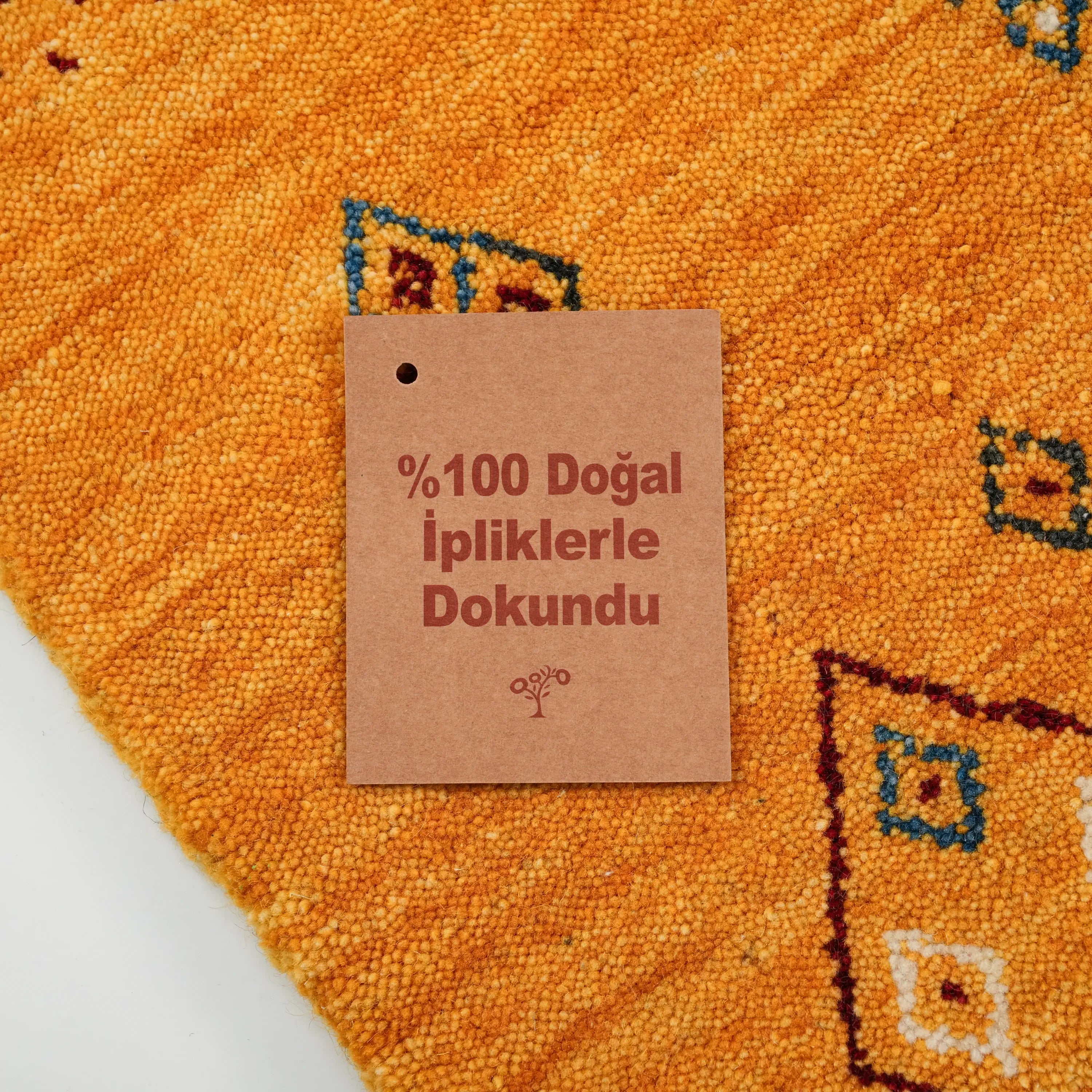 Urkum Series Authentic Patterned Yellow Wool Loom Woven Rug