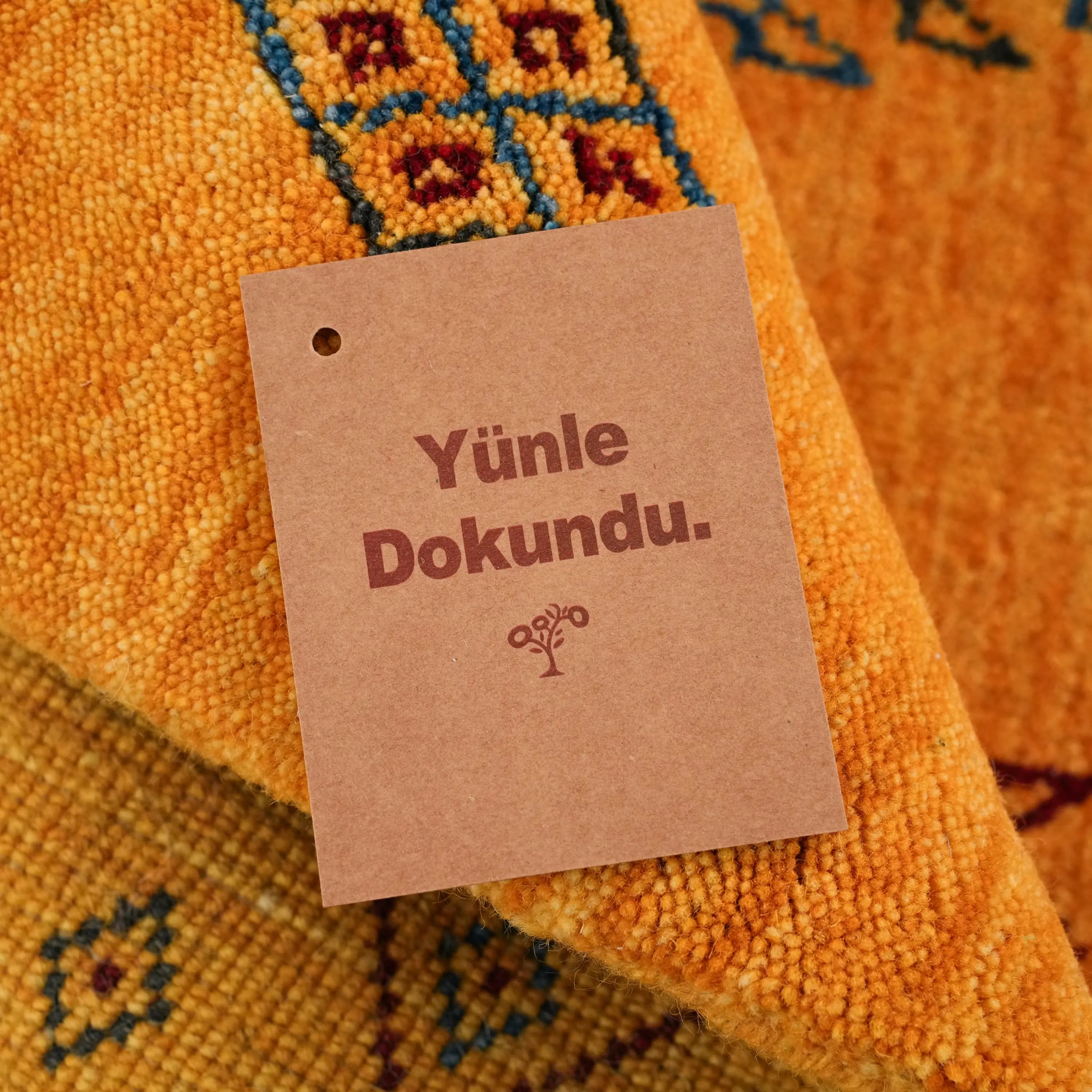 Urkum Series Authentic Patterned Yellow Wool Loom Woven Rug