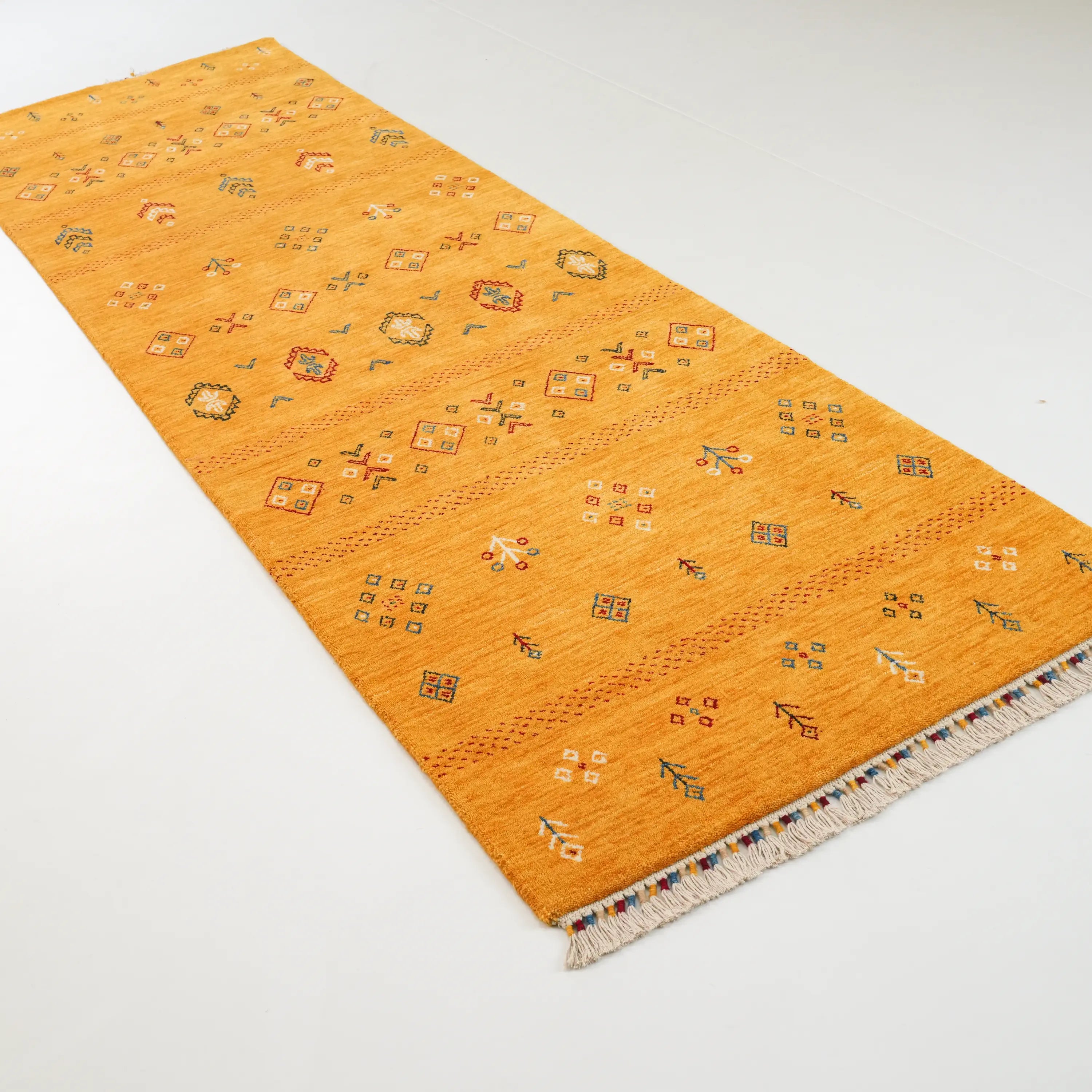 Urkum Series Authentic Patterned Yellow Wool Loom Woven Rug