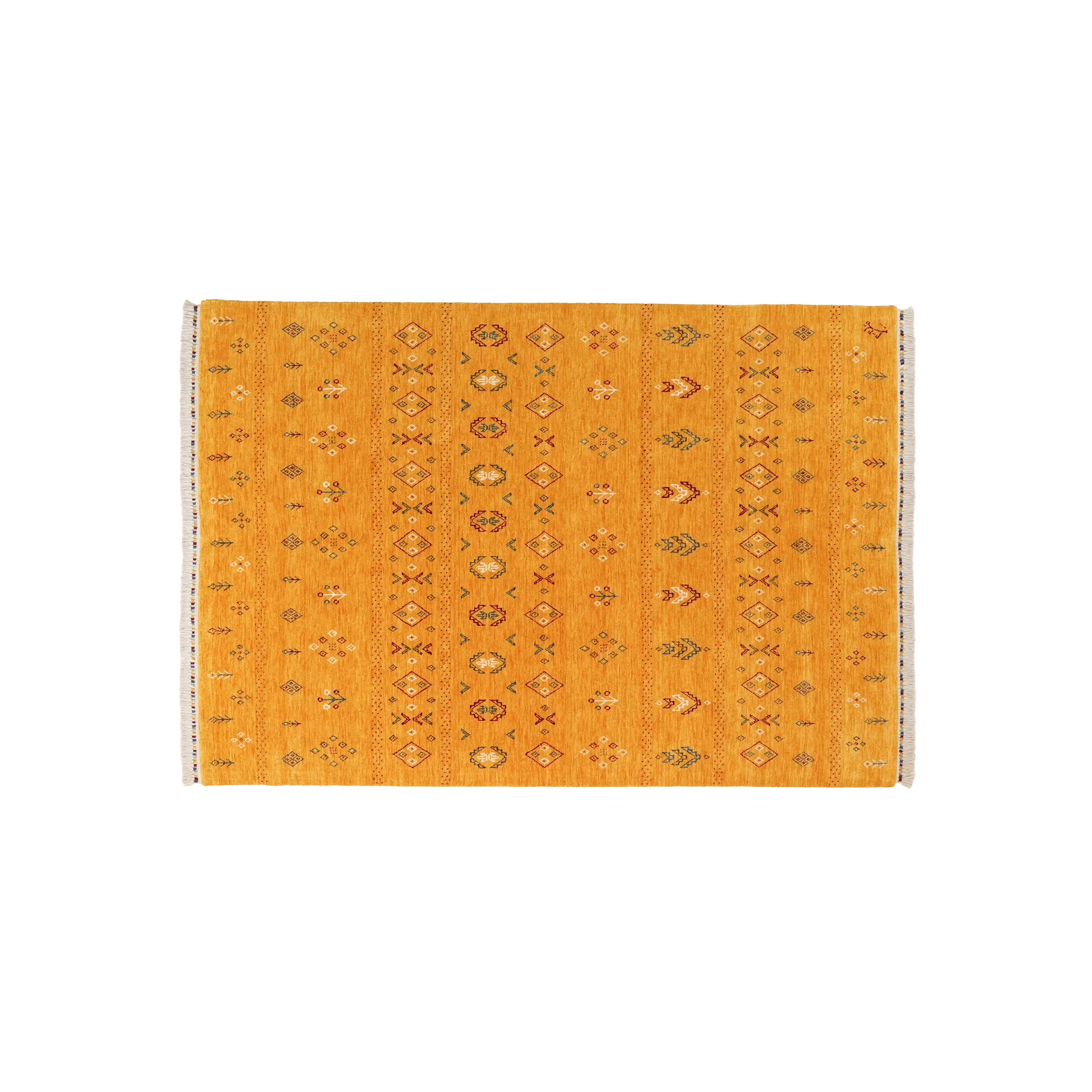 Urkum Series Authentic Patterned Yellow Wool Loom Woven Rug