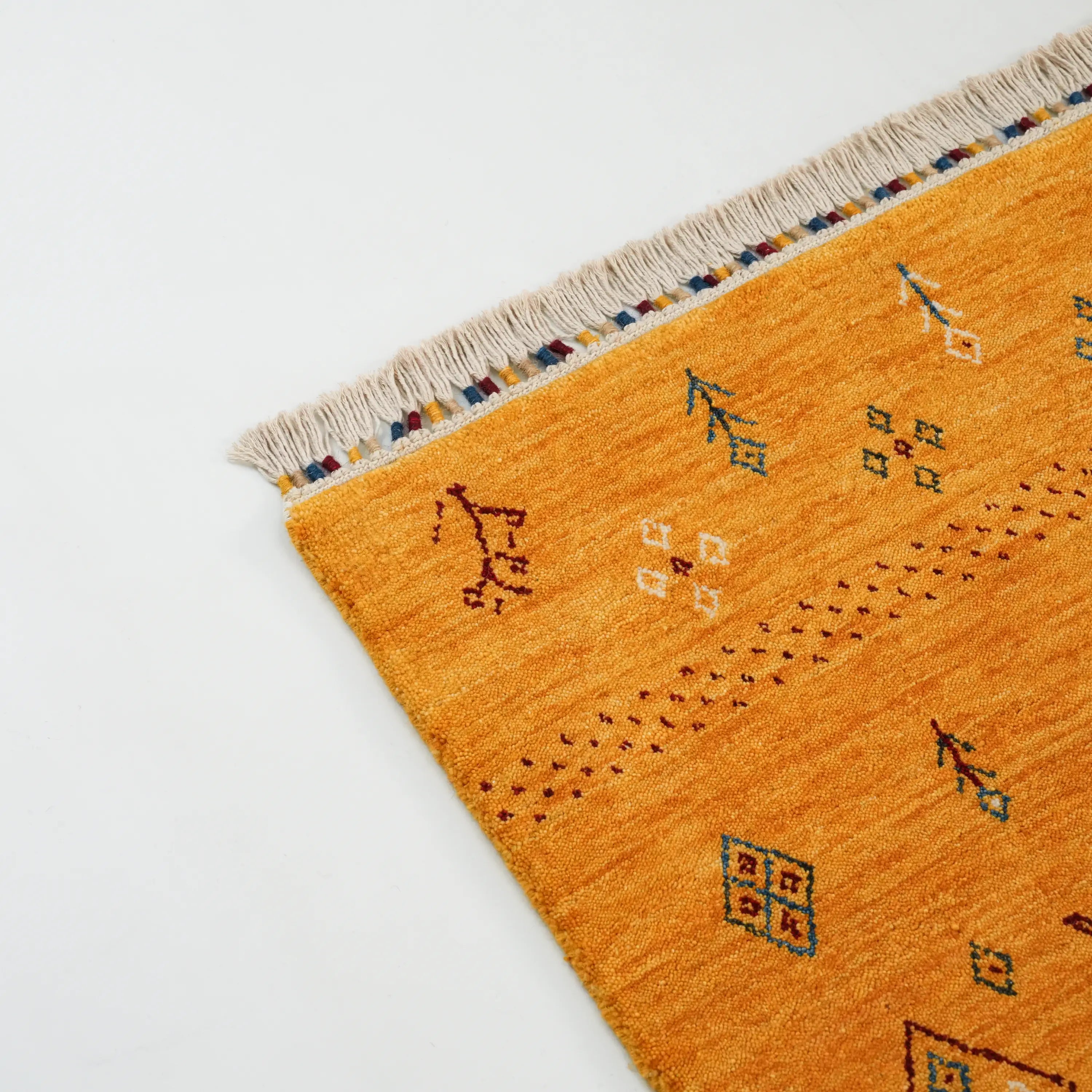 Urkum Series Authentic Patterned Yellow Wool Loom Woven Rug