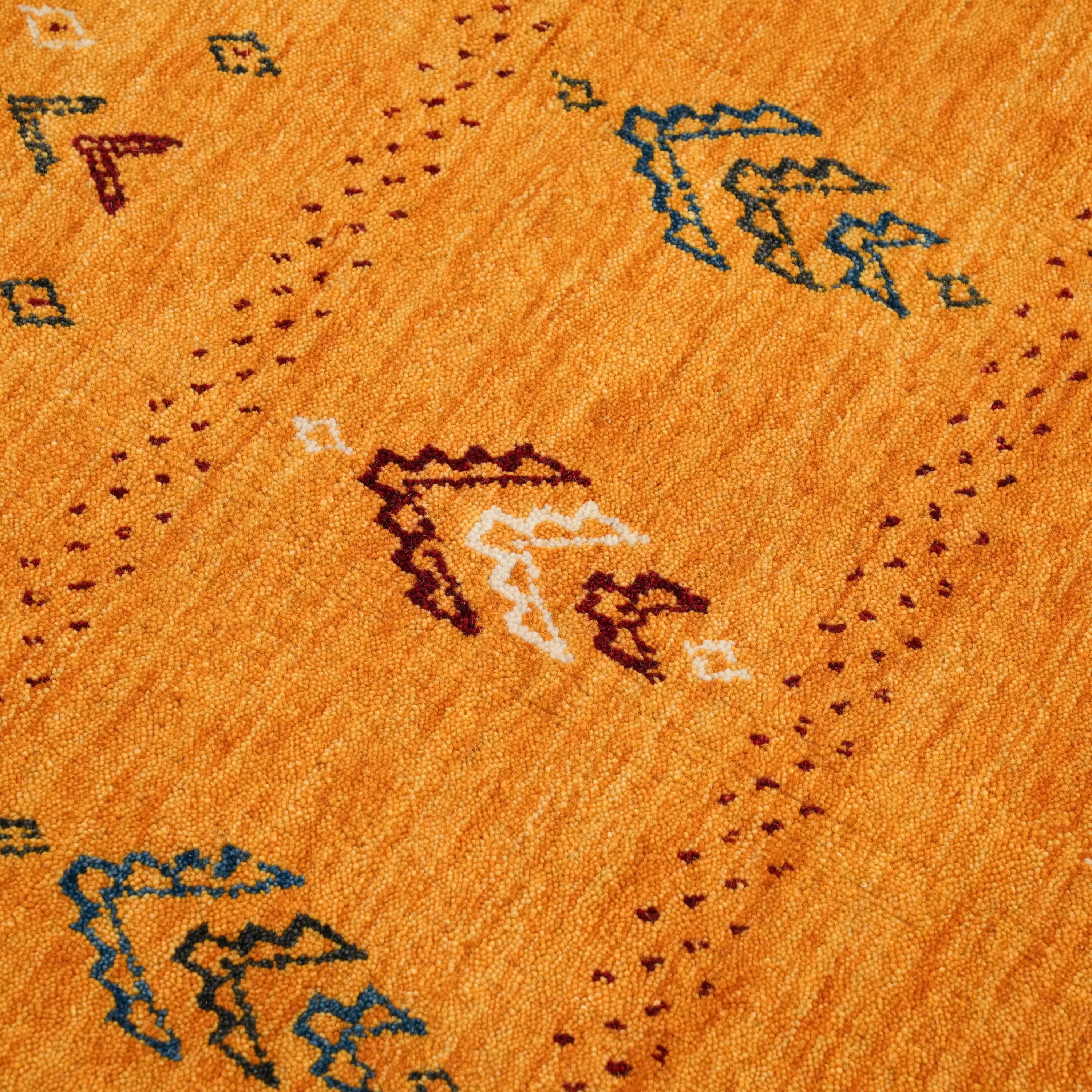 Urkum Series Authentic Patterned Yellow Wool Loom Woven Rug