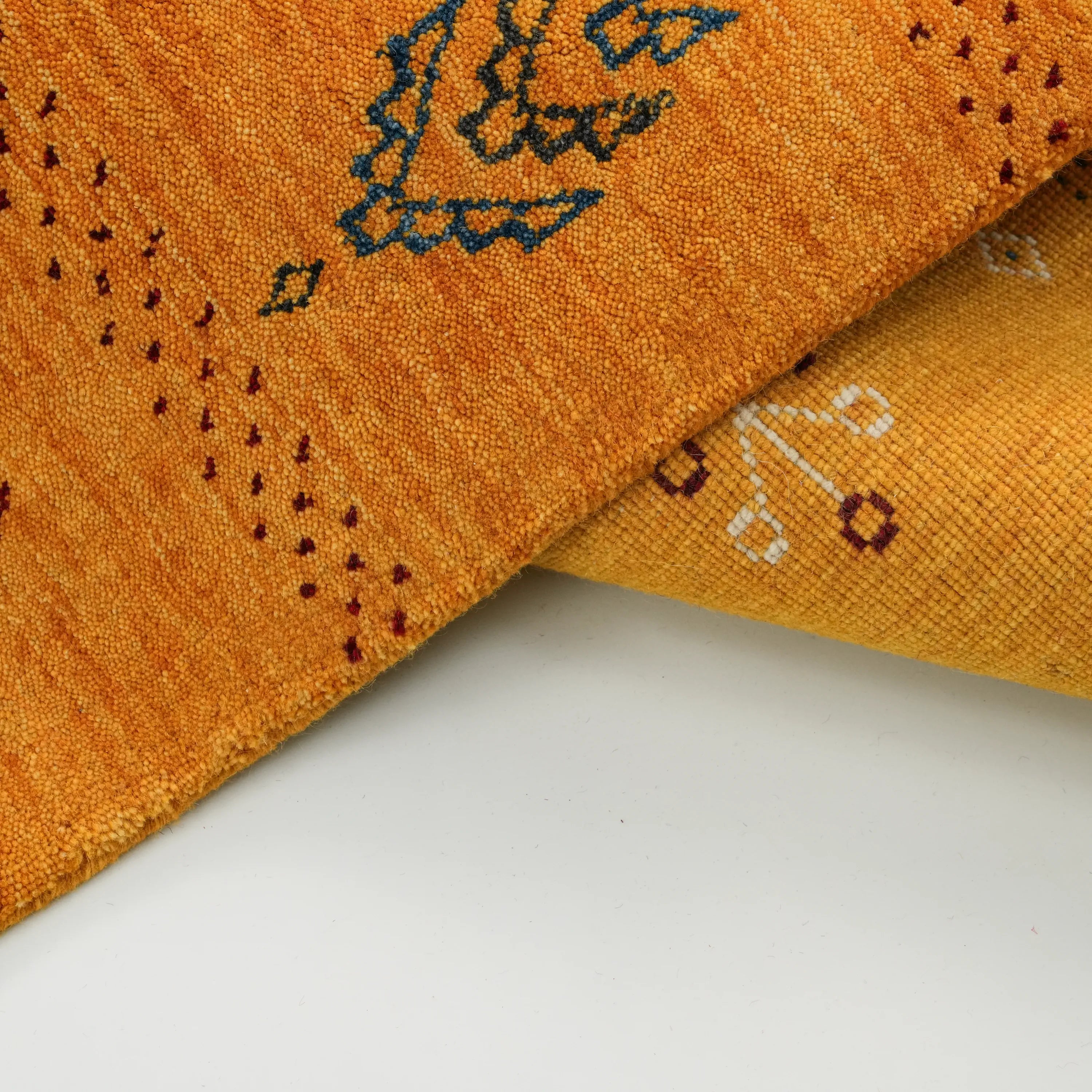 Urkum Series Authentic Patterned Yellow Wool Loom Woven Rug