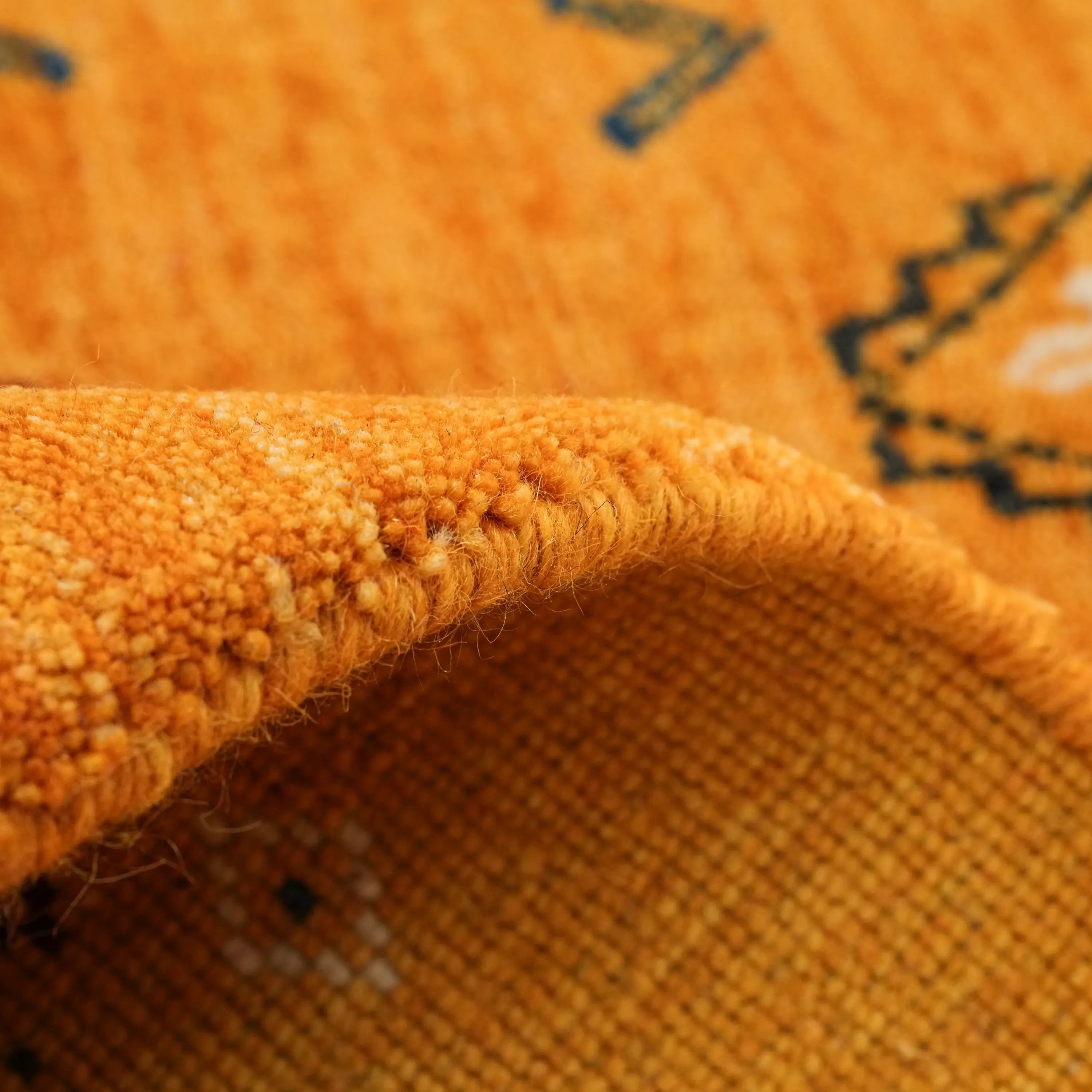 Urkum Series Authentic Patterned Yellow Wool Loom Woven Rug