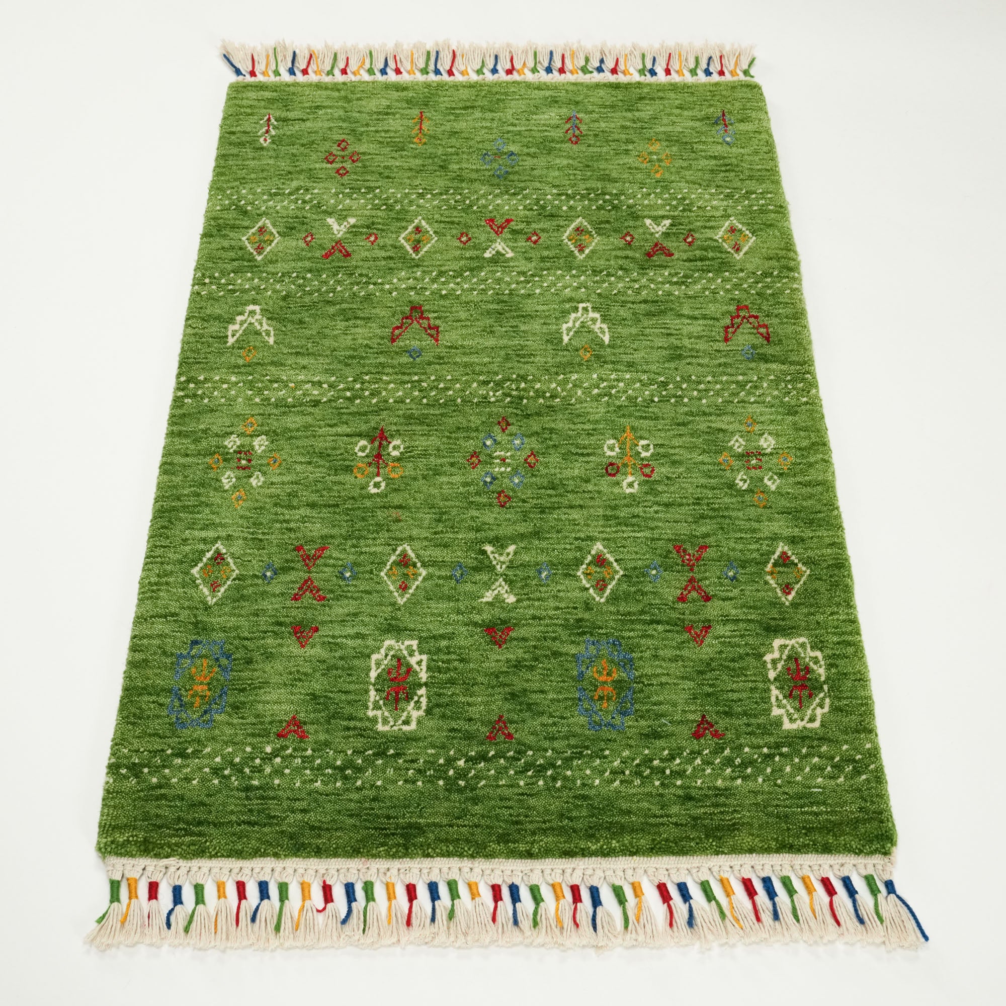 Urkum Series Authentic Patterned Green Counter Woven Rug