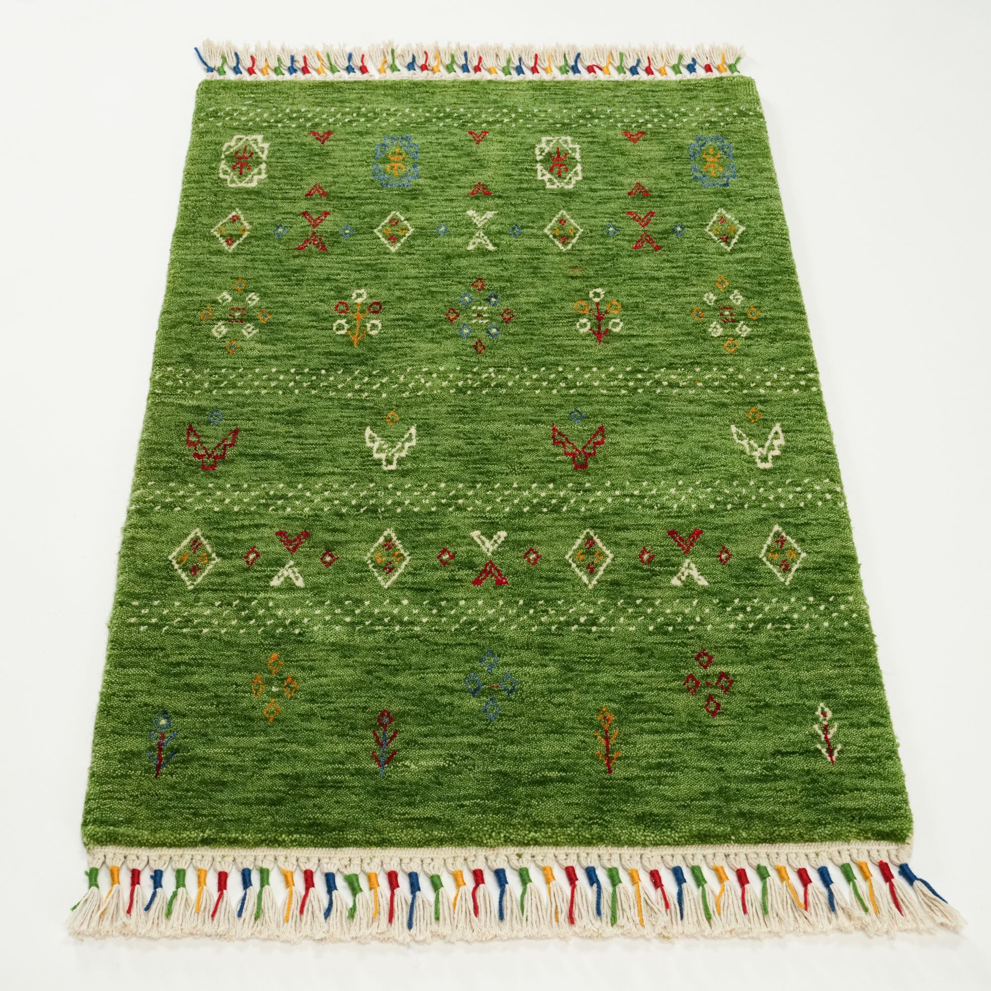 Urkum Series Authentic Patterned Green Counter Woven Rug
