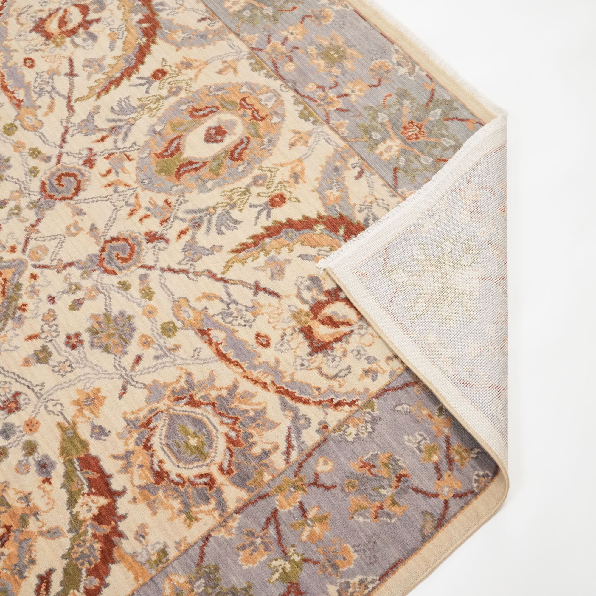 Tempus Serisi Uşak Desenli Bej Vizon Yün Tezgah Dokuma Halı