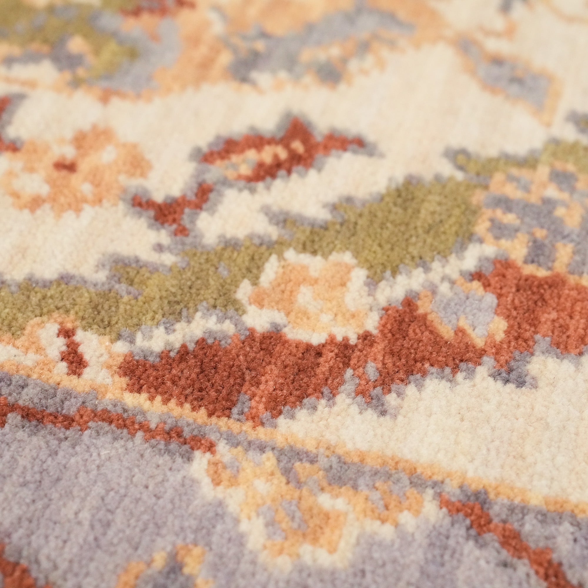 Tempus Serisi Uşak Desenli Bej Vizon Yün Tezgah Dokuma Halı