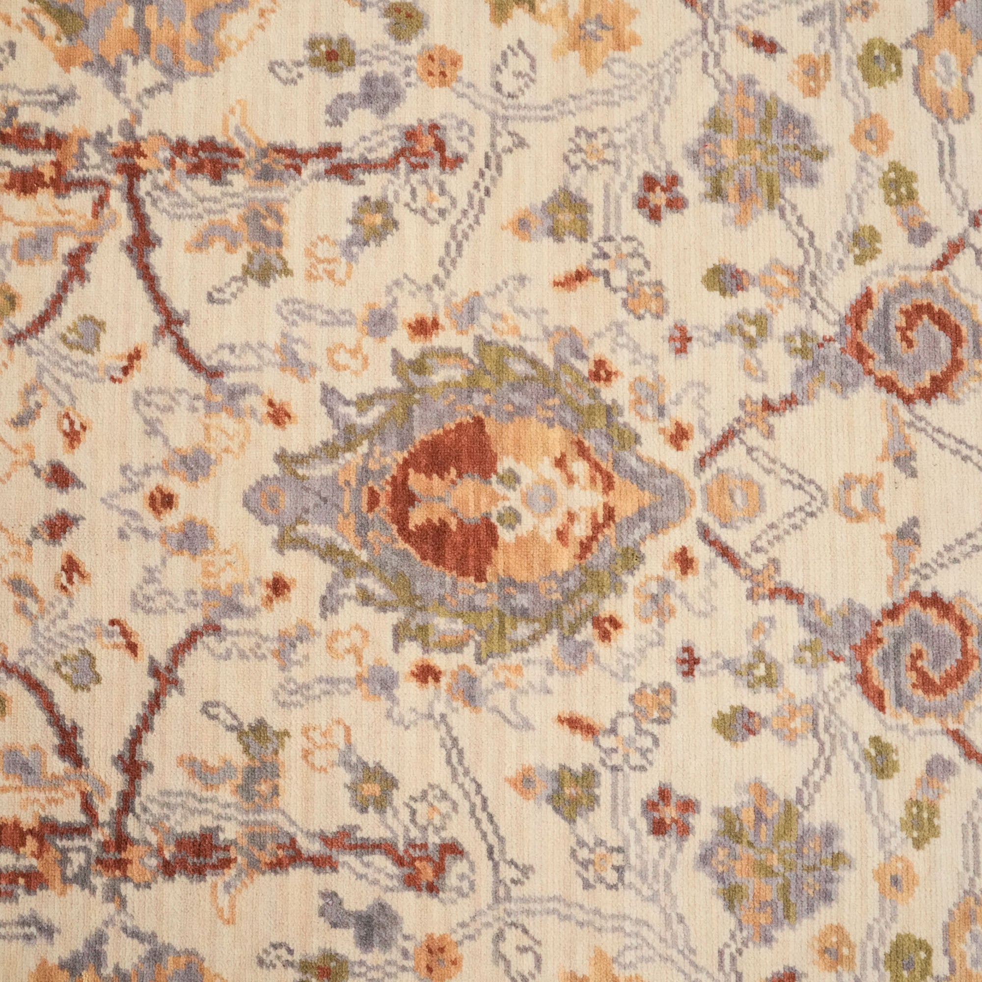 Tempus Serisi Uşak Desenli Bej Vizon Yün Tezgah Dokuma Halı