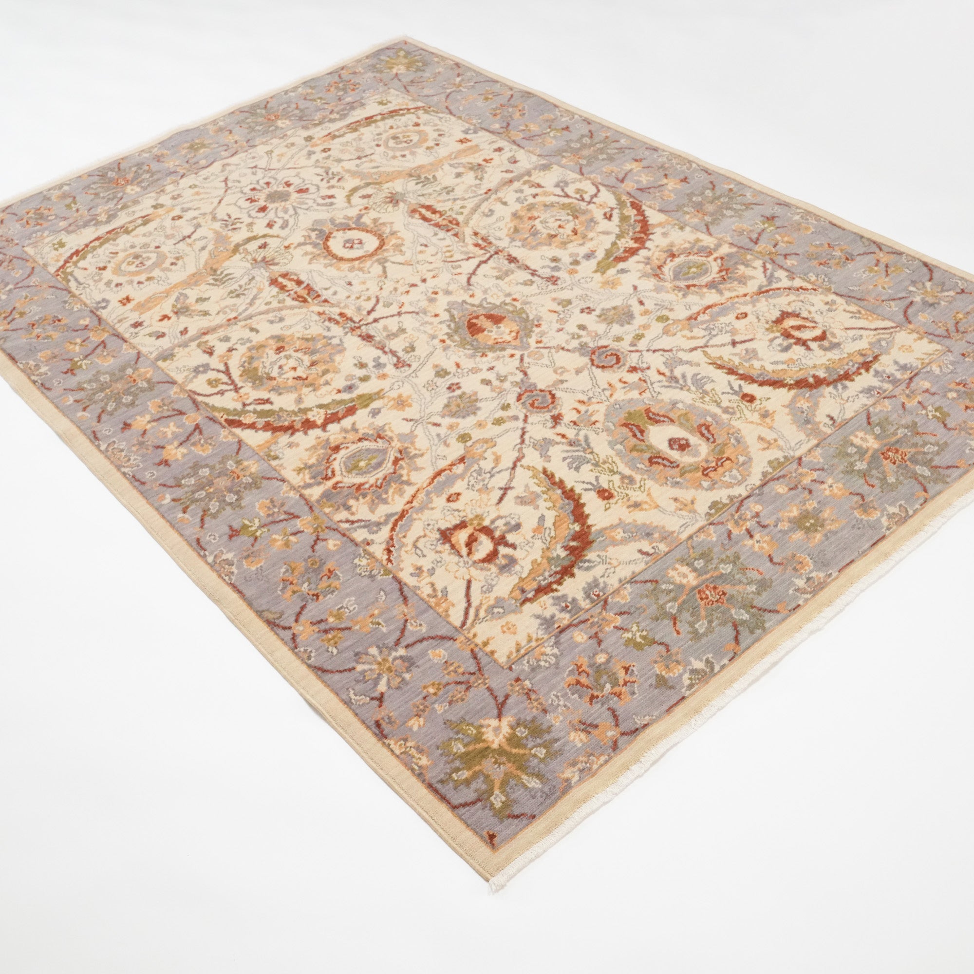 Tempus Serisi Uşak Desenli Bej Vizon Yün Tezgah Dokuma Halı