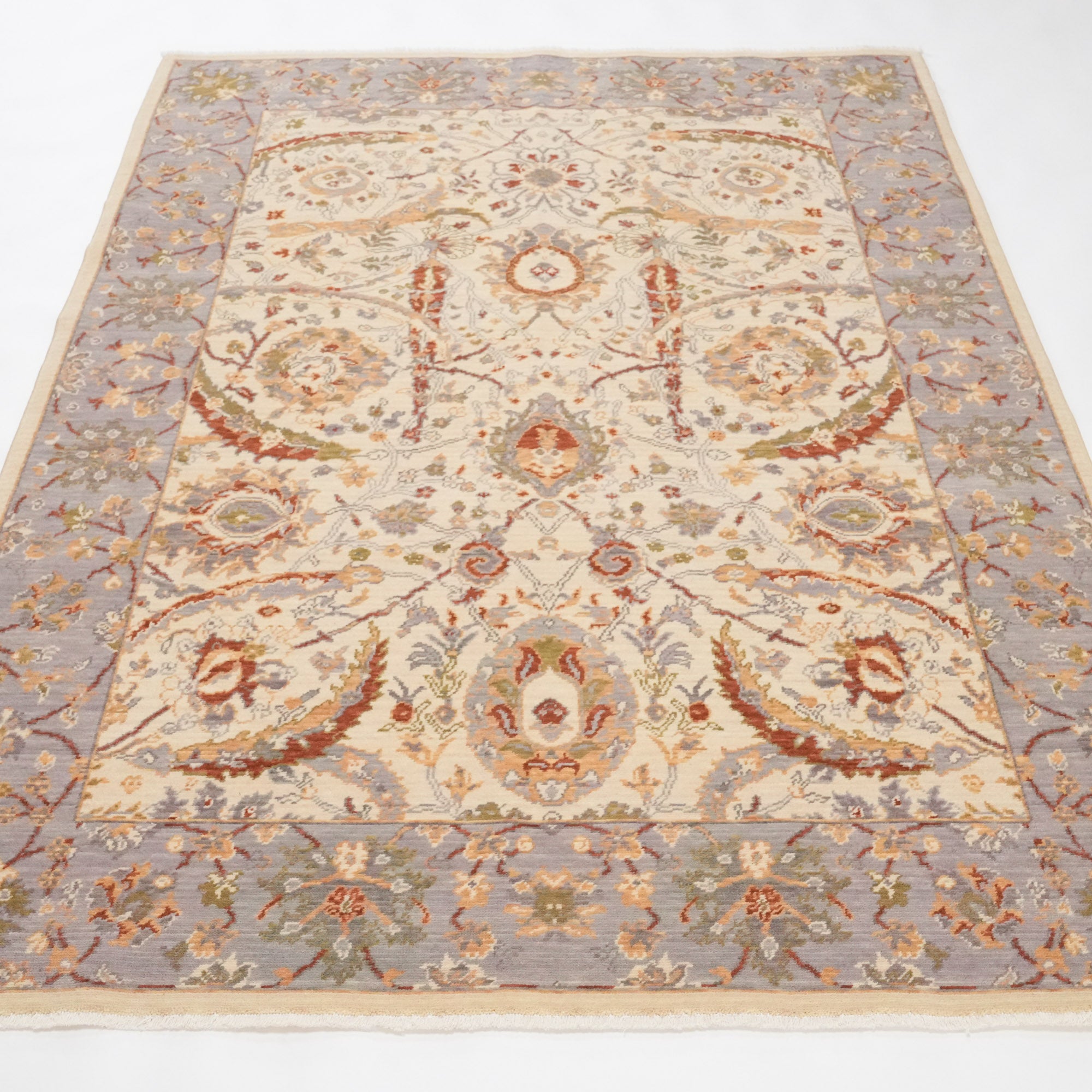 Tempus Serisi Uşak Desenli Bej Vizon Yün Tezgah Dokuma Halı