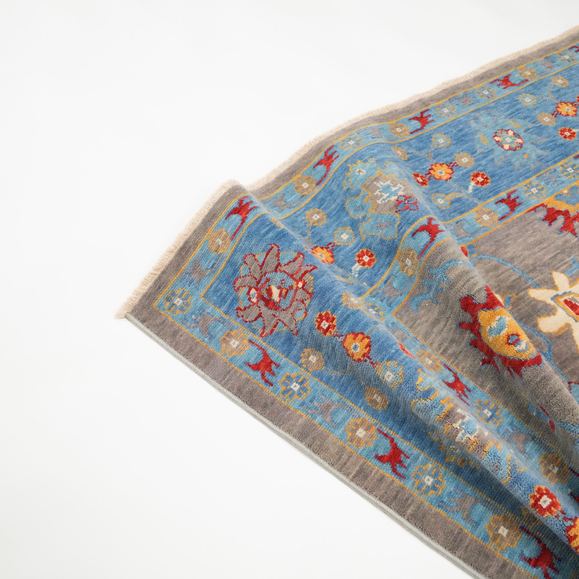 Tempus Series Uşak Patterned Blue-Grey Wool Special Loom Carpet