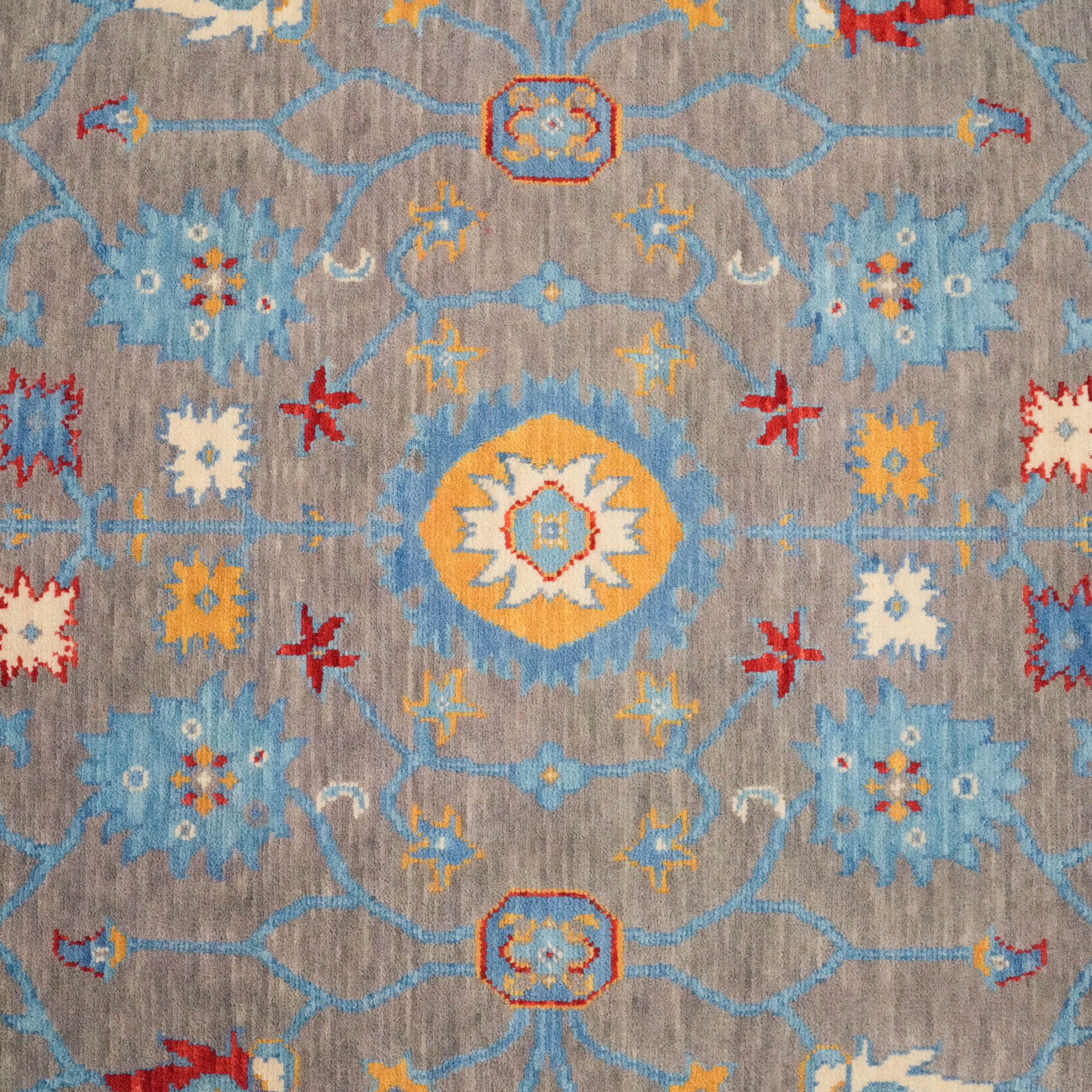 Tempus Series Uşak Patterned Blue-Grey Wool Special Loom Carpet