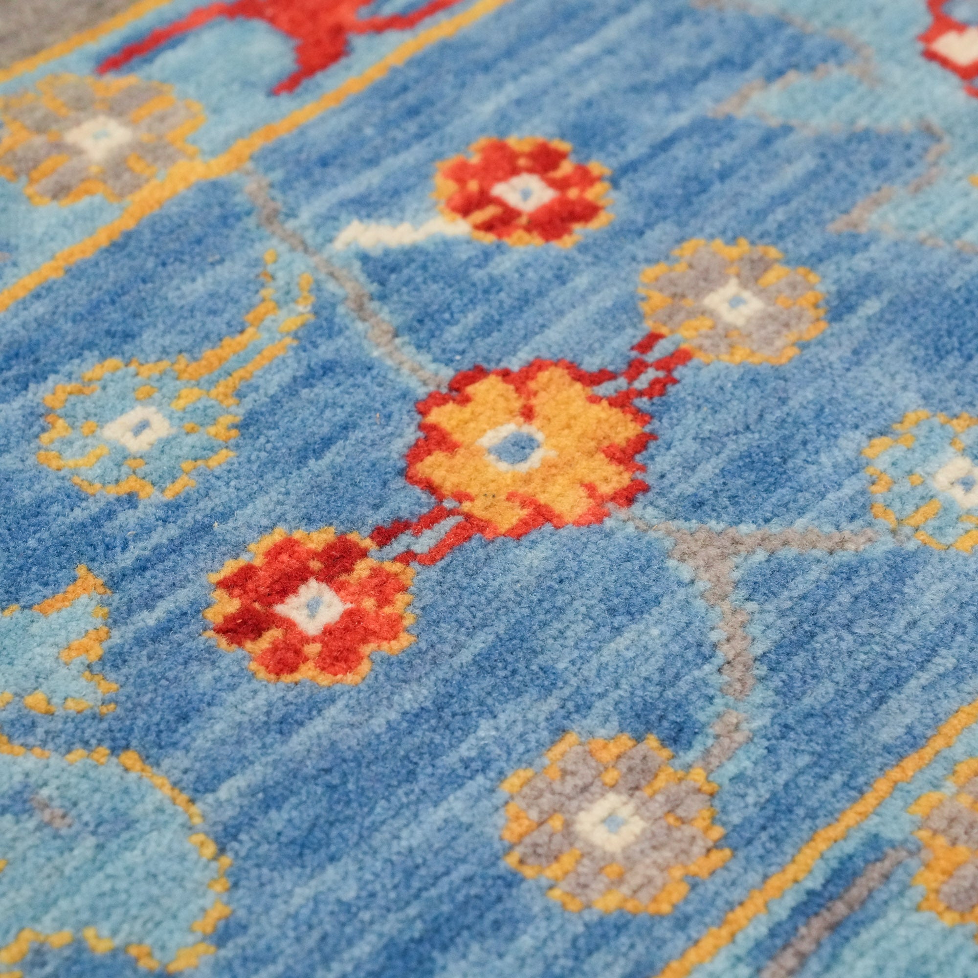 Tempus Series Uşak Patterned Blue-Grey Wool Special Loom Carpet