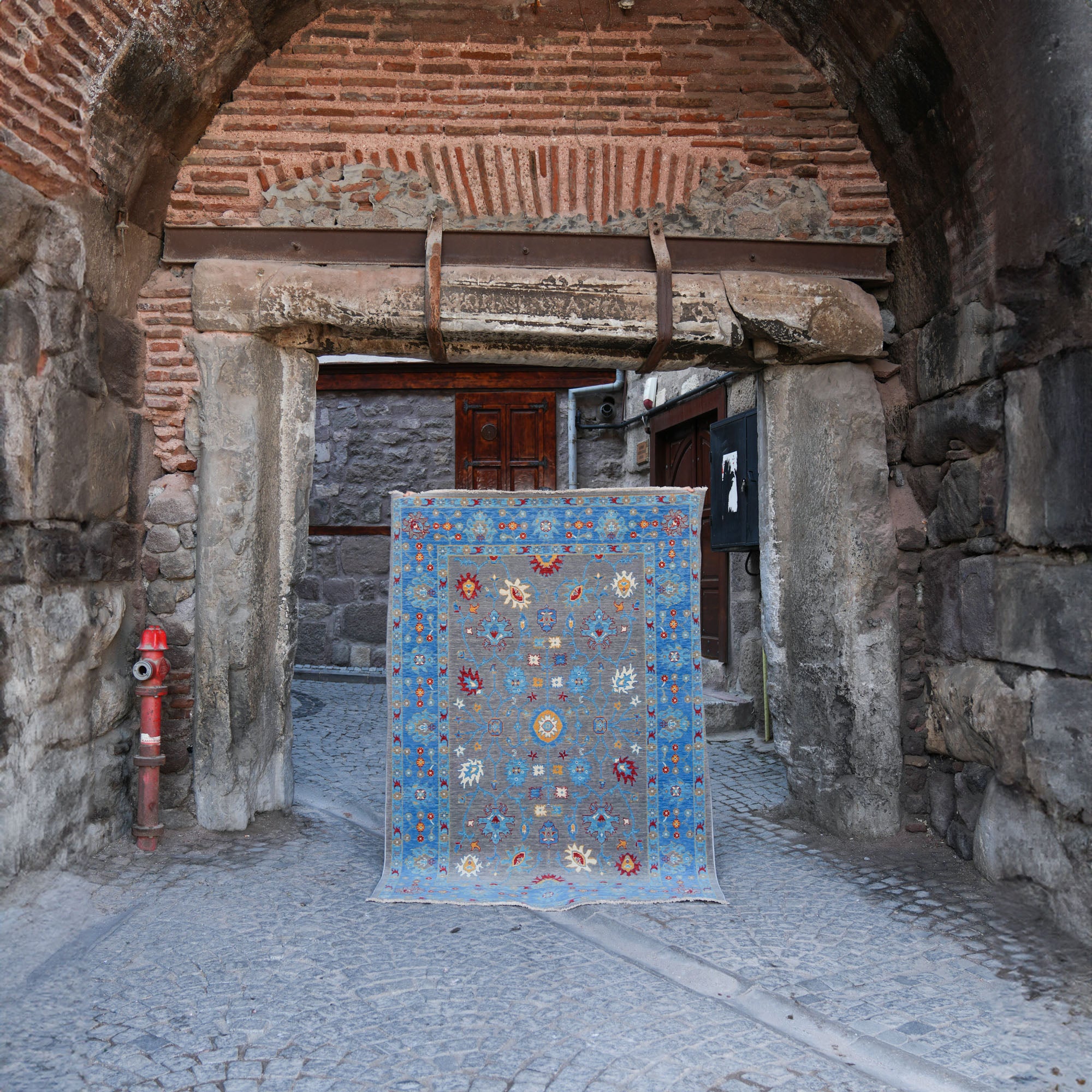 Tempus Series Uşak Patterned Blue-Grey Wool Special Loom Carpet