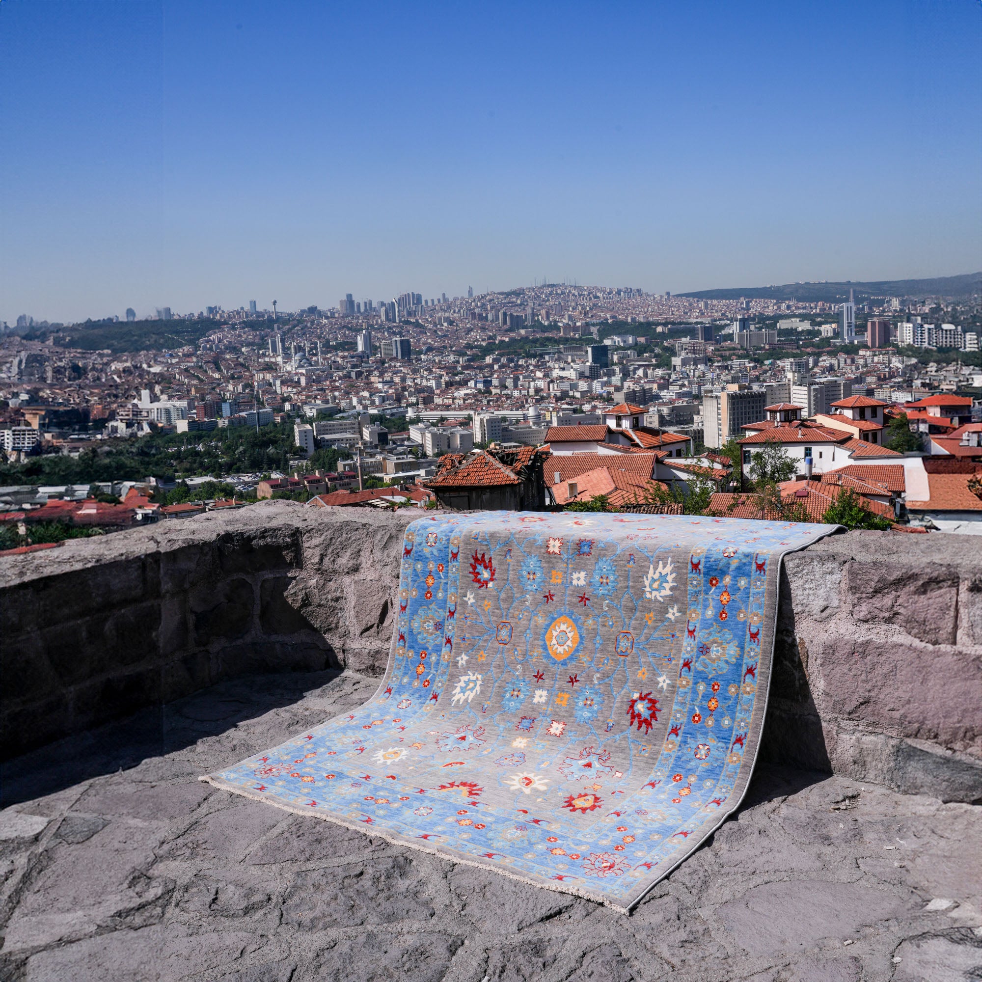 Tempus Series Uşak Patterned Blue-Grey Wool Special Loom Carpet