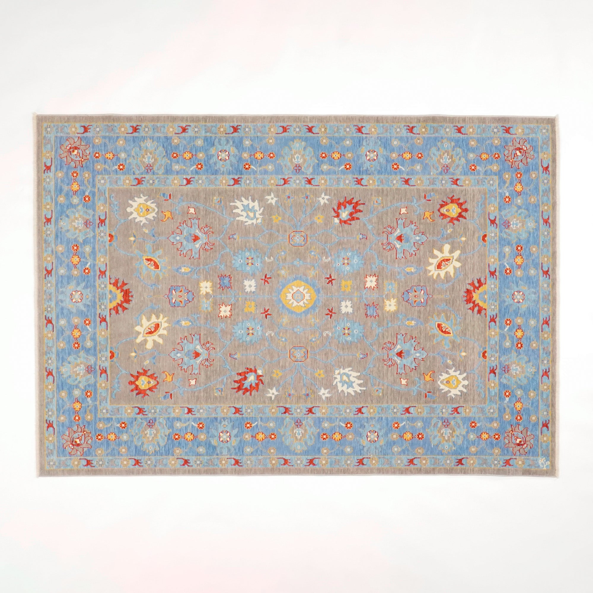 Tempus Series Uşak Patterned Blue-Grey Wool Special Loom Carpet