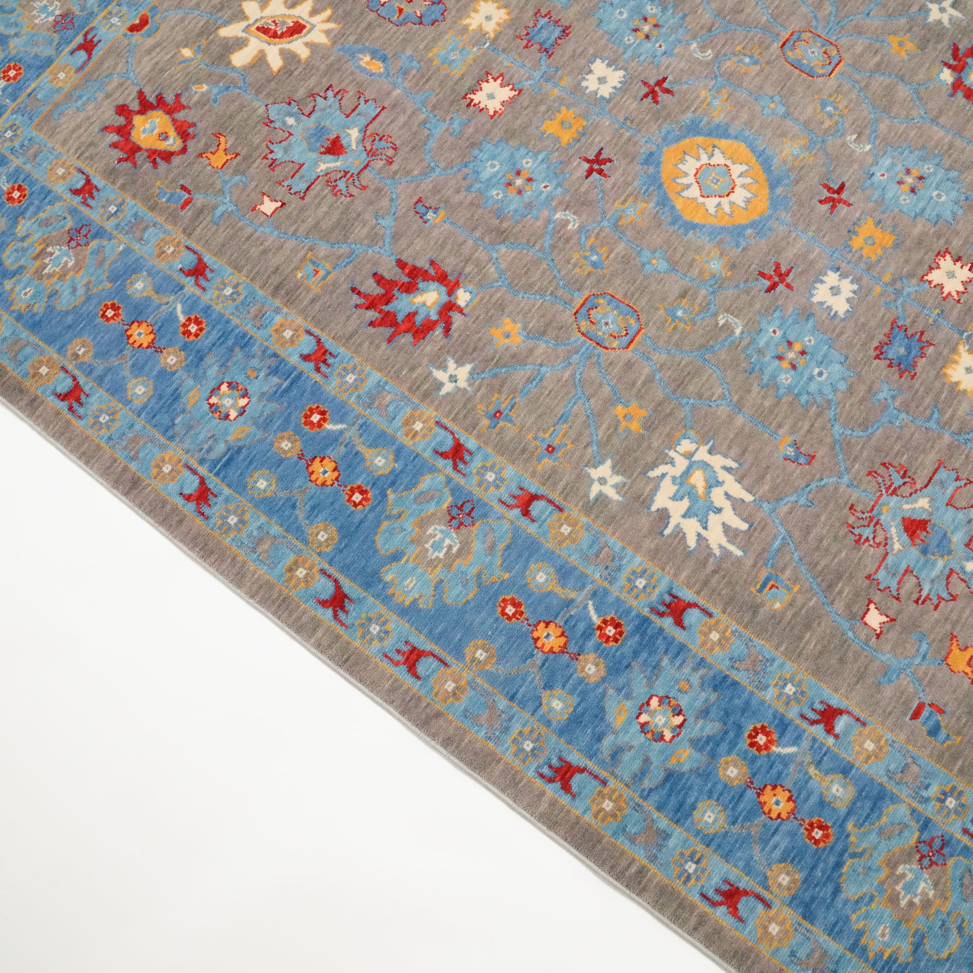 Tempus Series Uşak Patterned Blue-Grey Wool Special Loom Carpet