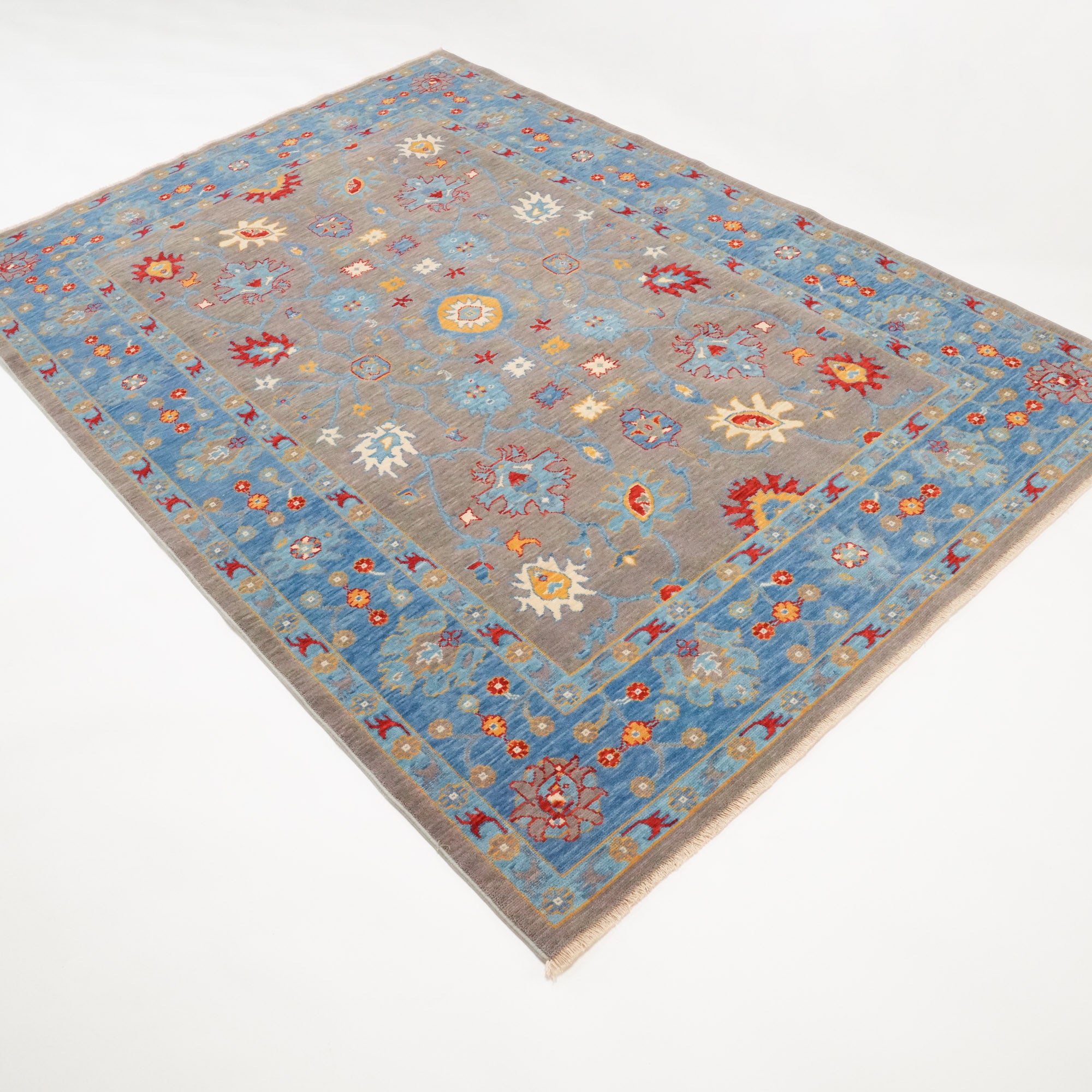 Tempus Series Uşak Patterned Blue-Grey Wool Special Loom Carpet