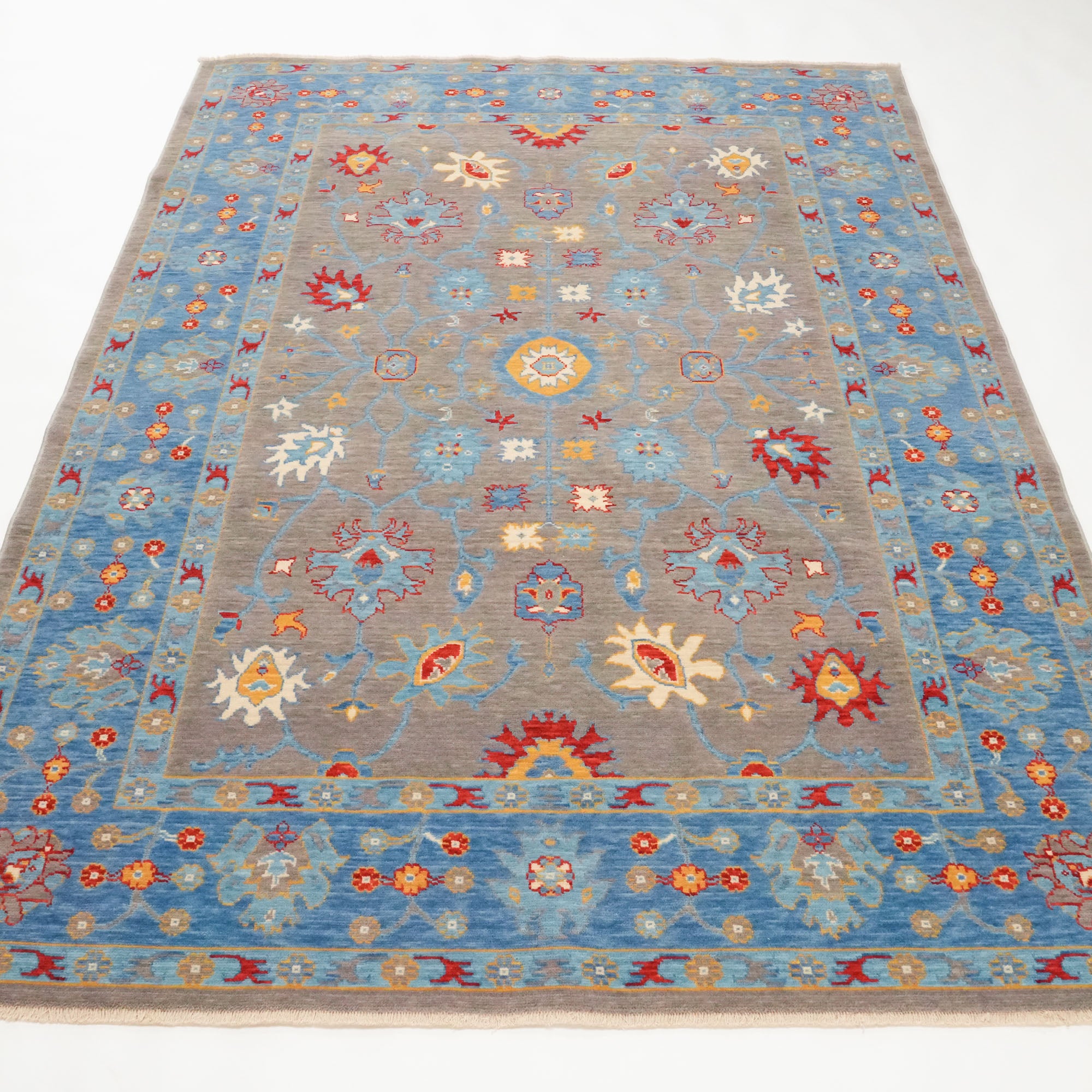 Tempus Series Uşak Patterned Blue-Grey Wool Special Loom Carpet