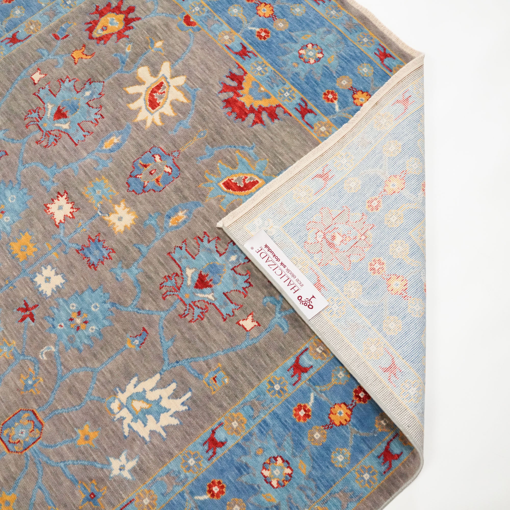 Tempus Series Uşak Patterned Blue-Grey Wool Special Loom Carpet