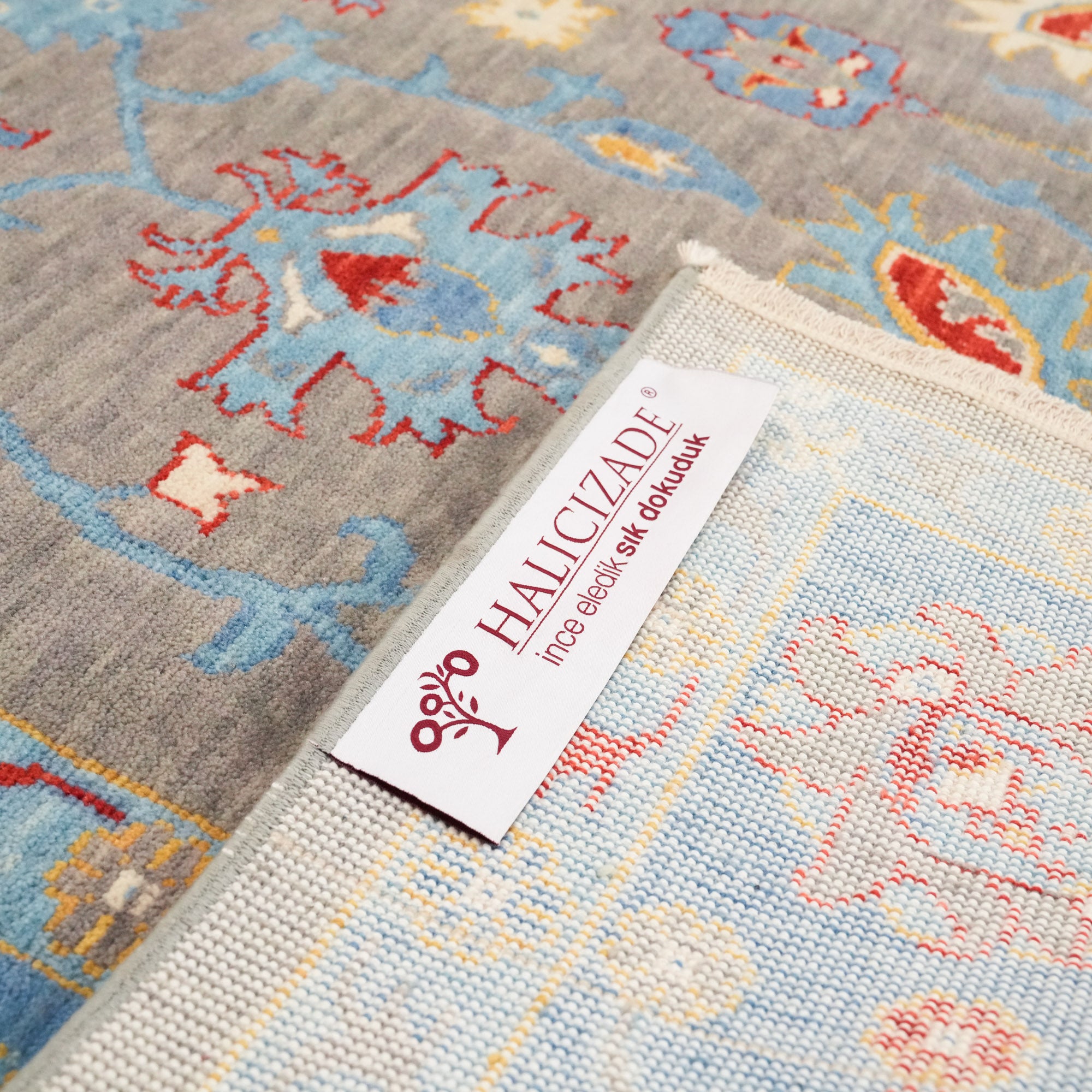 Tempus Series Uşak Patterned Blue-Grey Wool Special Loom Carpet