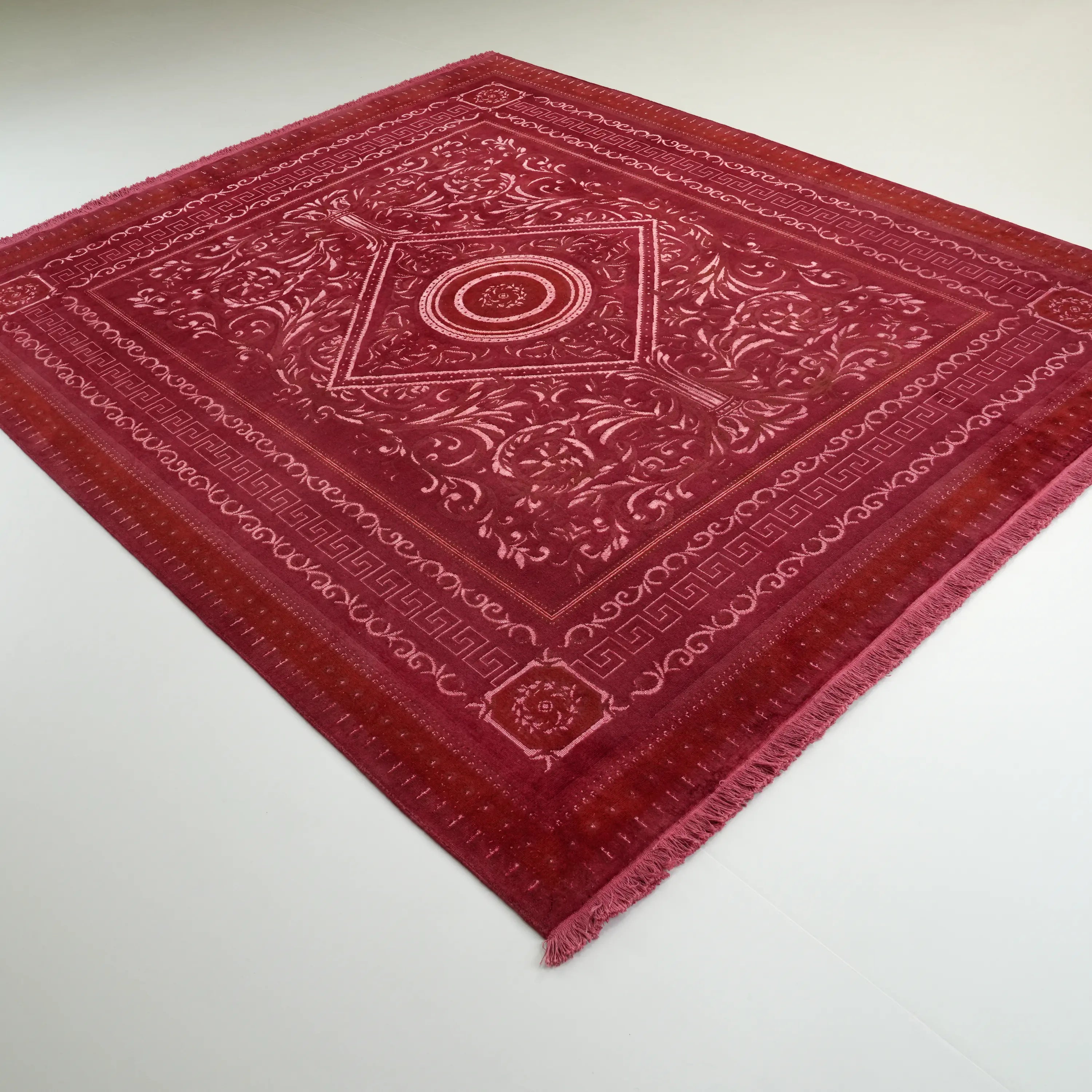 Versace Serisi El Dokuma Versace Desenli İpekli Kırmızı Halı