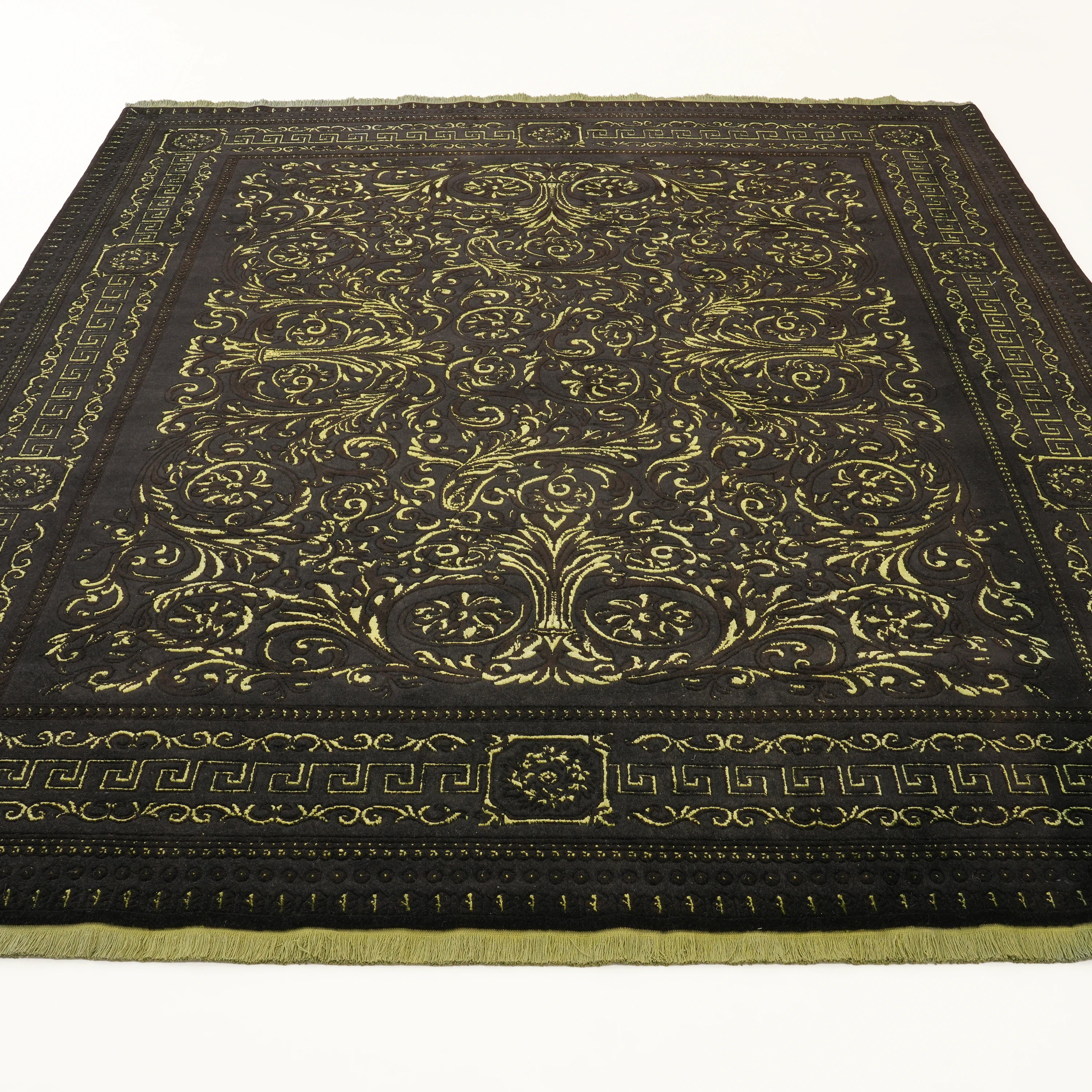 Versace Series Silk Handwoven Versace Patterned Black Rug