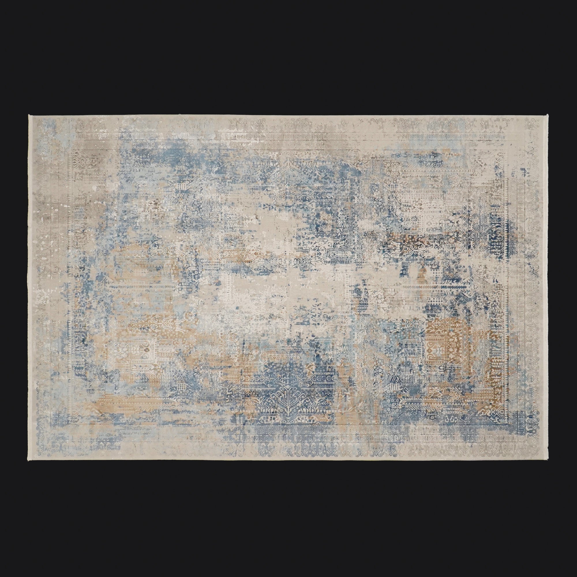 Vintage Desenli Gri/Mavi Viskon Halı