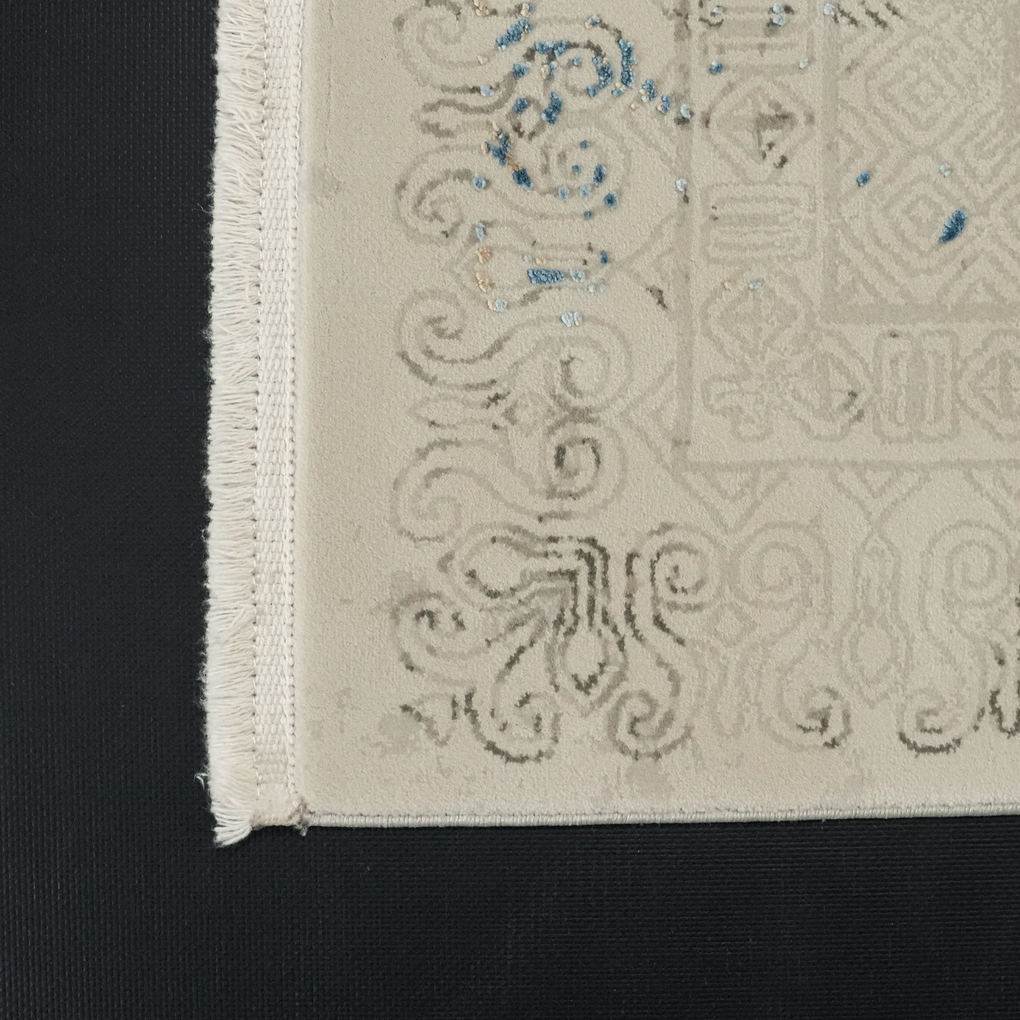 Vintage Desenli Gri/Mavi Viskon Halı