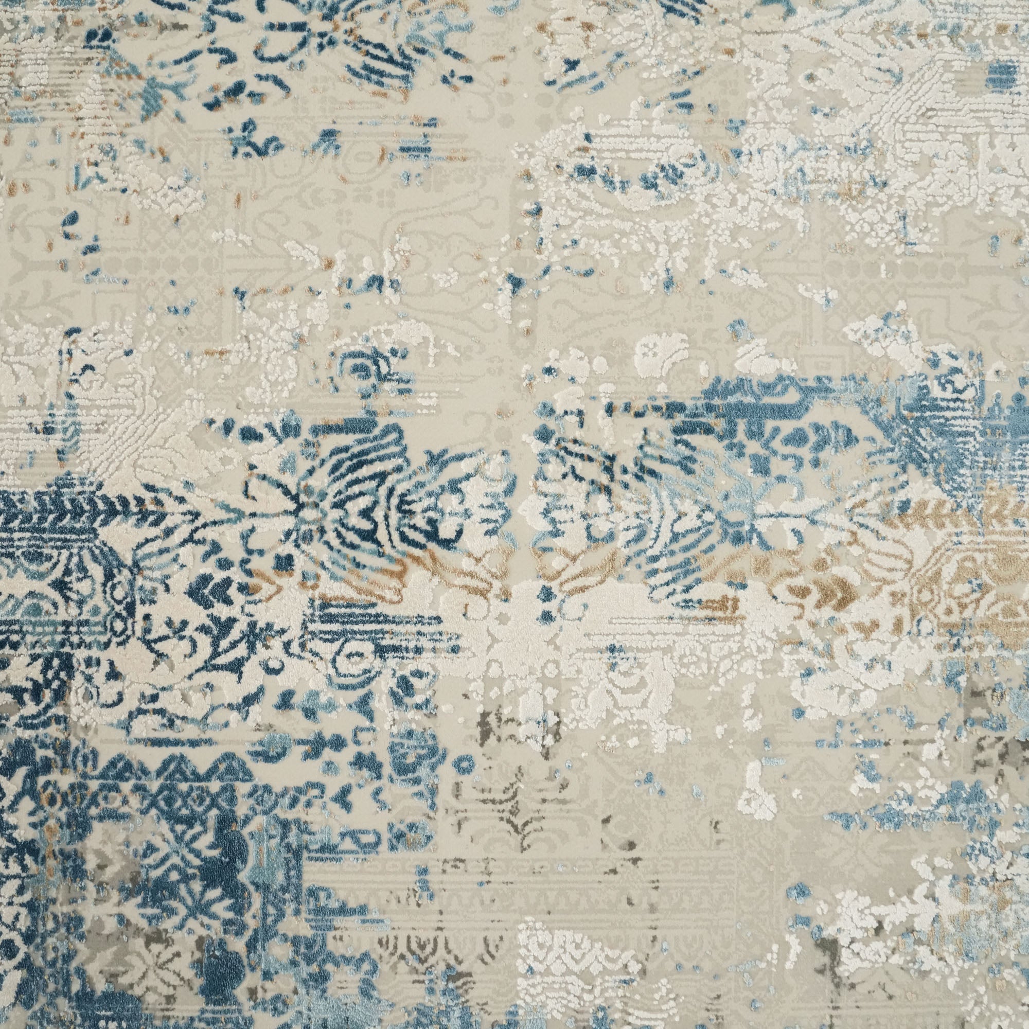 Vintage Desenli Gri/Mavi Viskon Halı