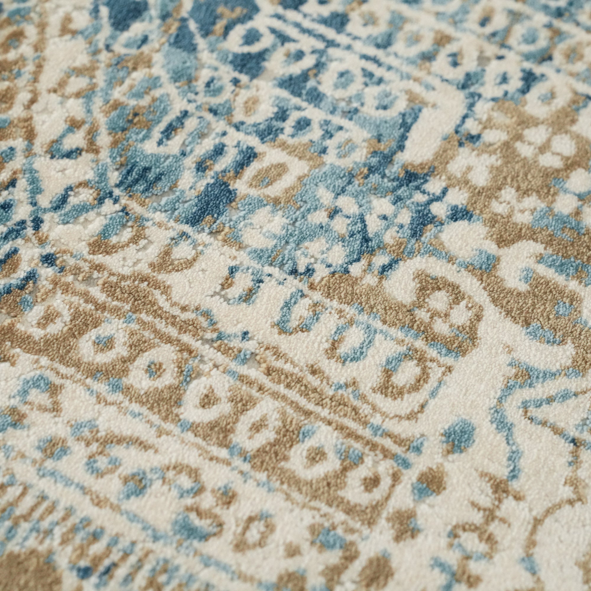 Vintage Desenli Gri/Mavi Viskon Halı