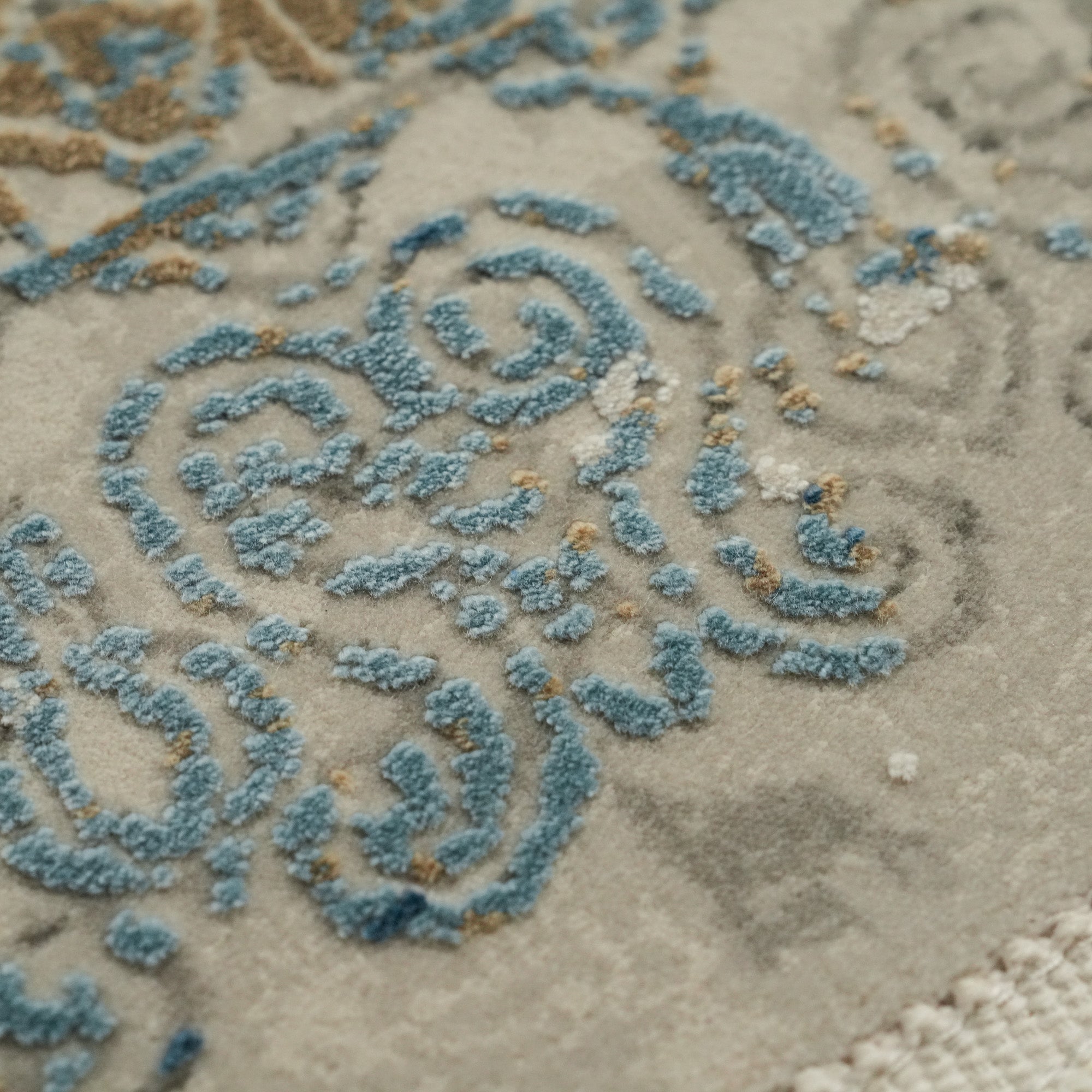 Vintage Desenli Gri/Mavi Viskon Halı