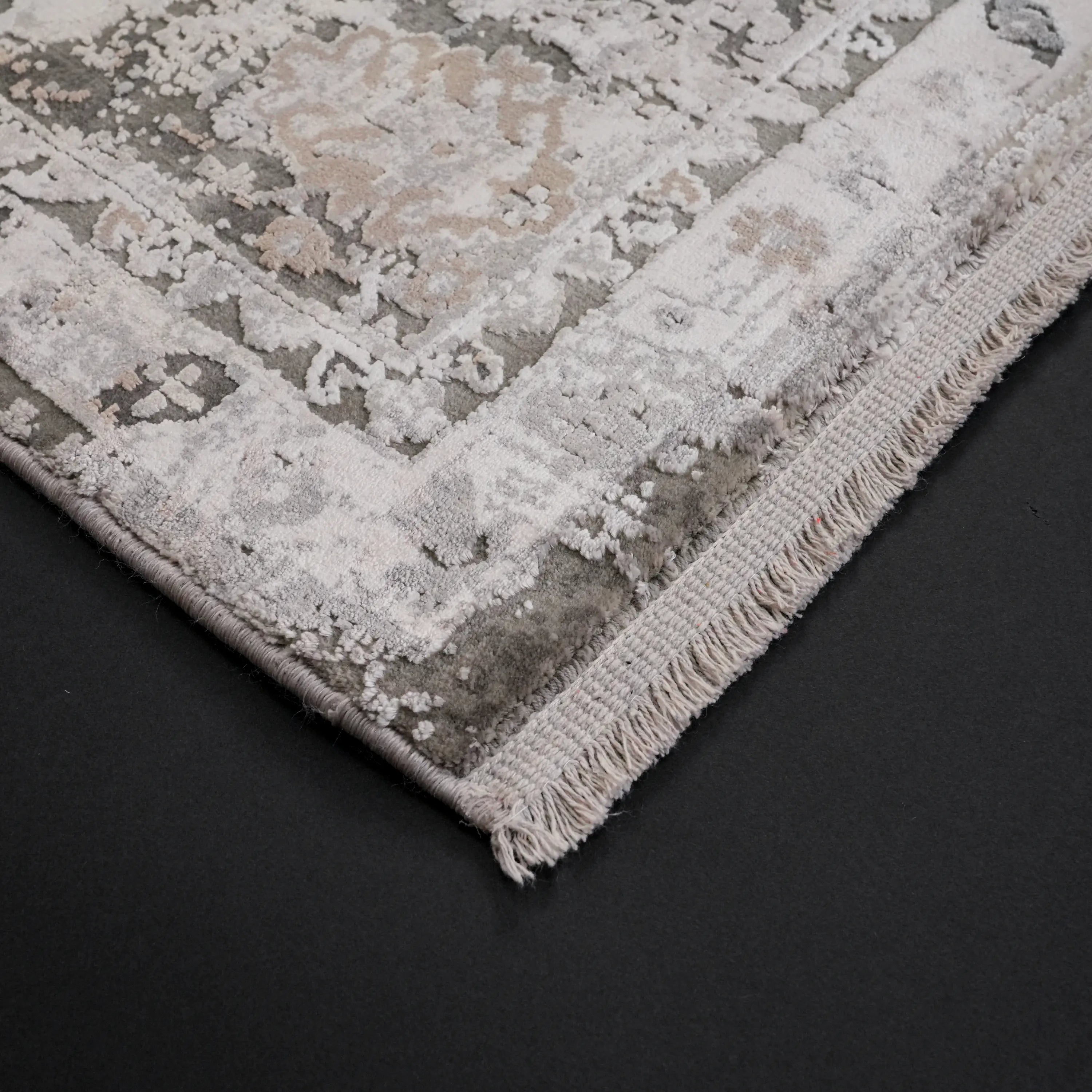 Vintage Desenli Gri Viskon Halı