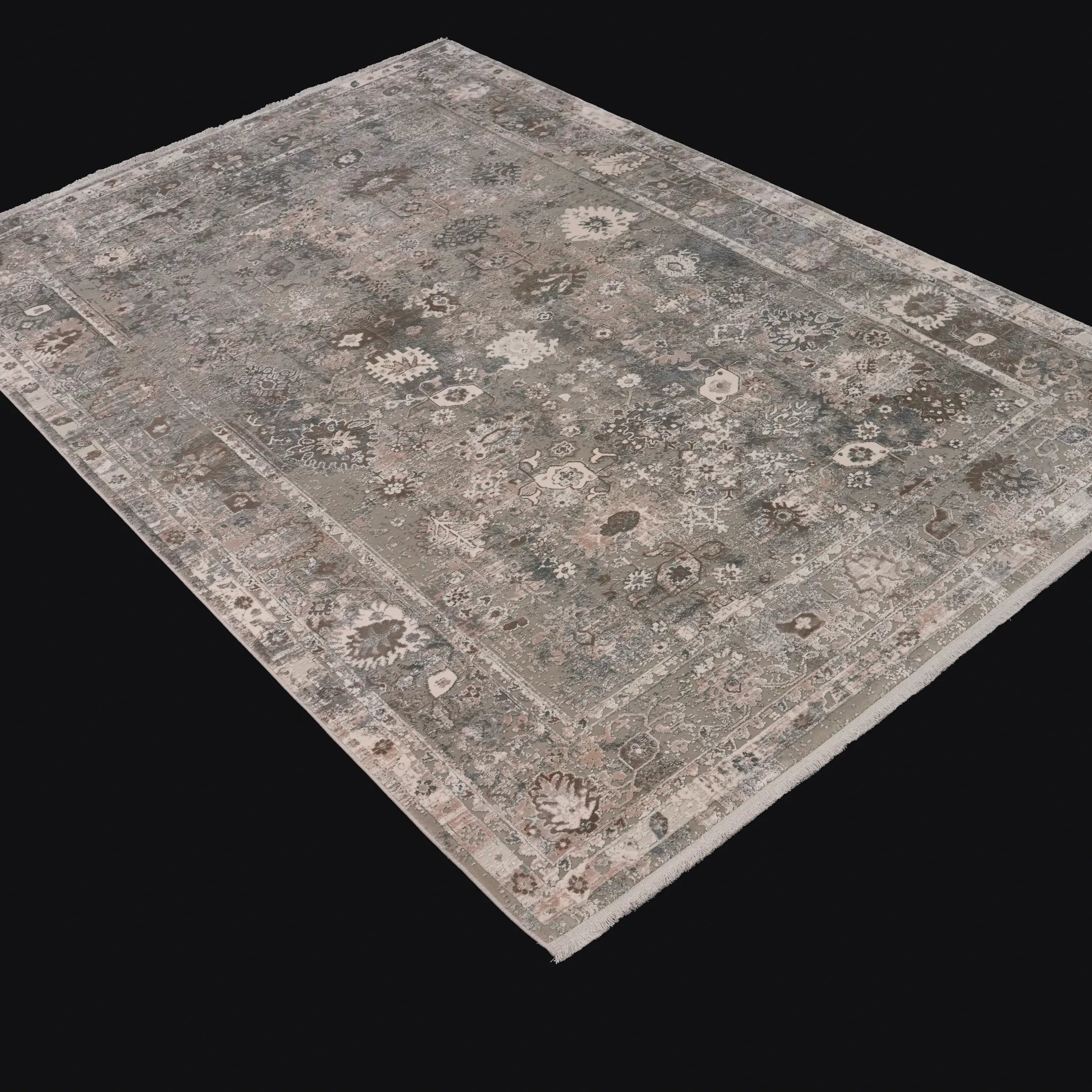 Vintage Desenli Gri Viskon Halı