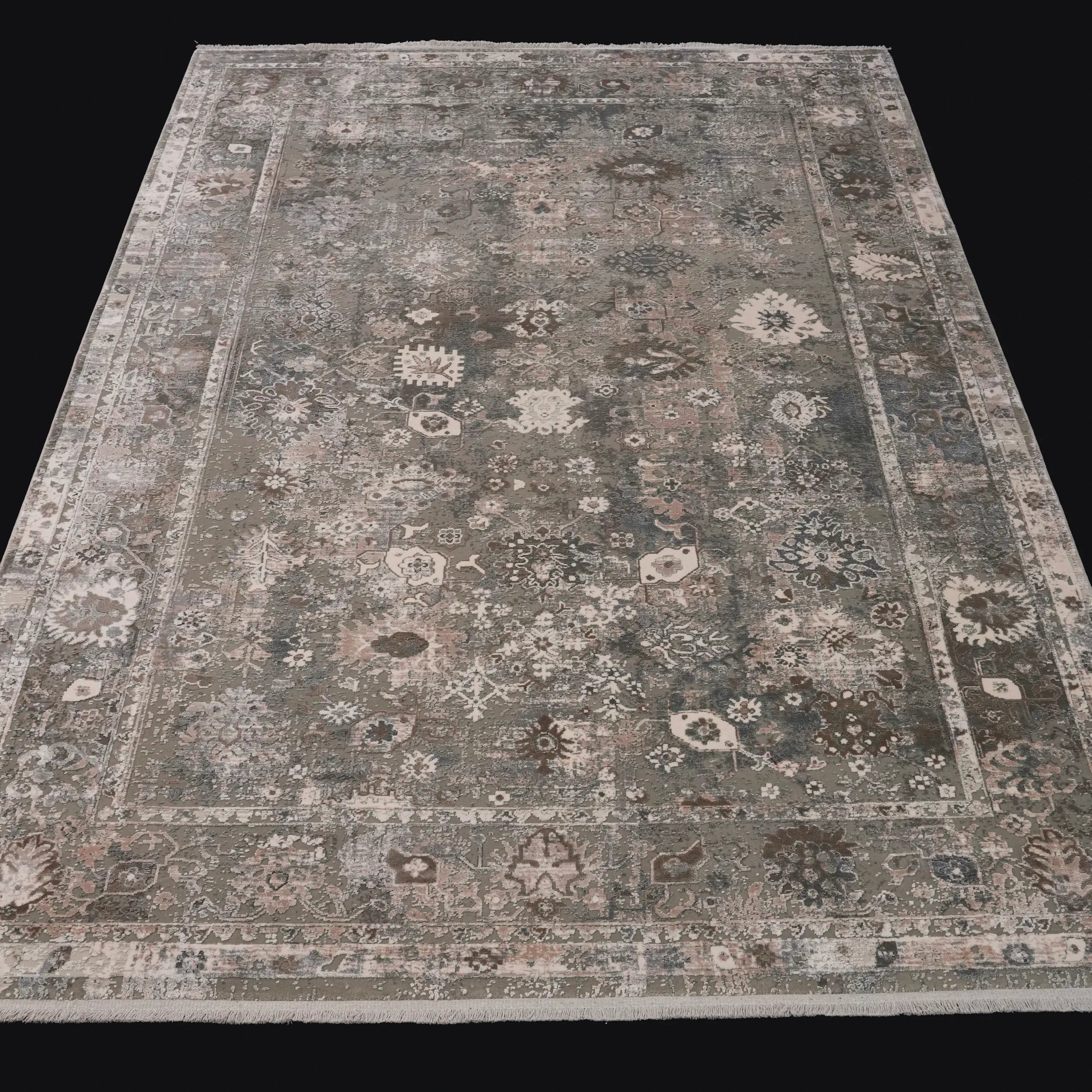 Vintage Desenli Gri Viskon Halı