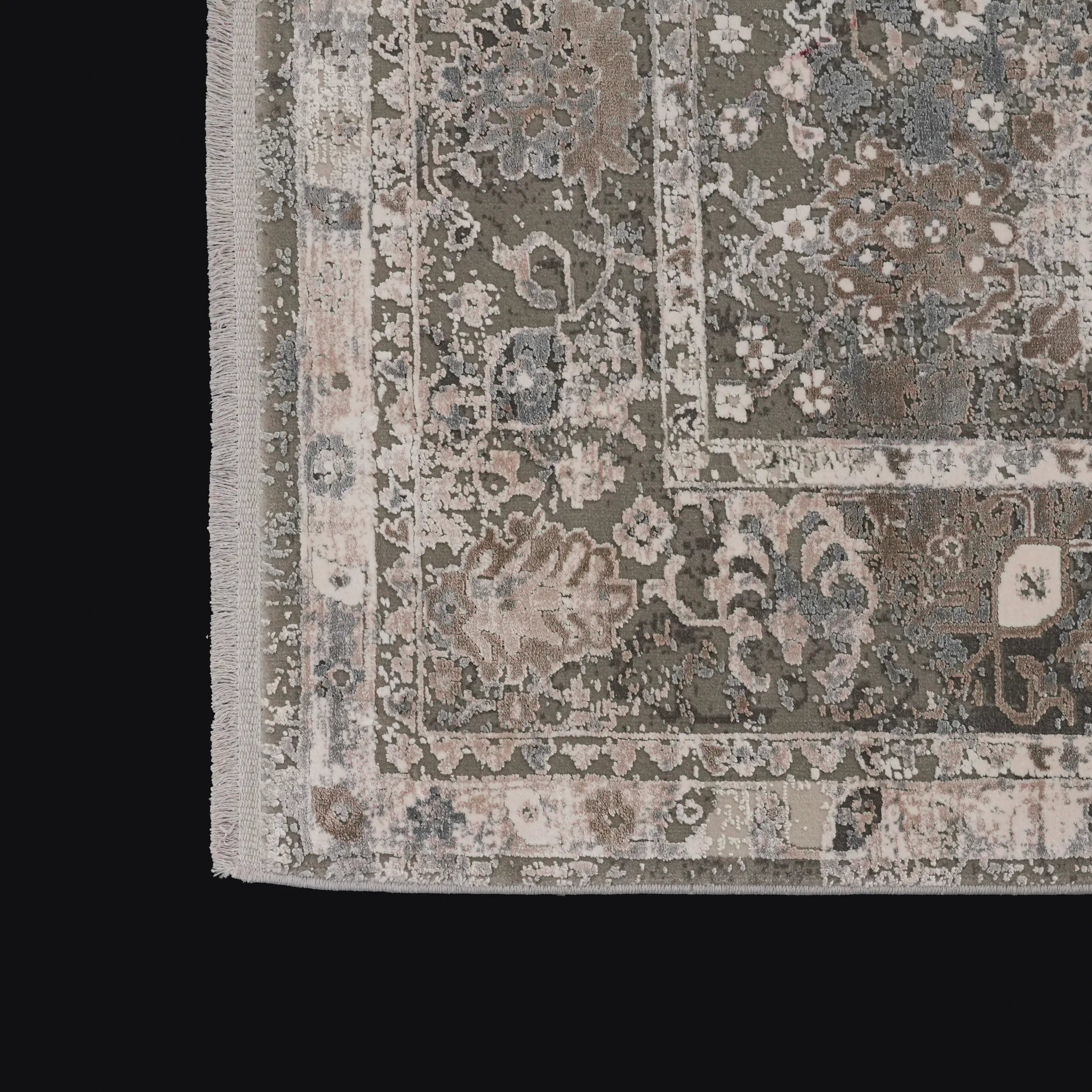 Vintage Desenli Gri Viskon Halı