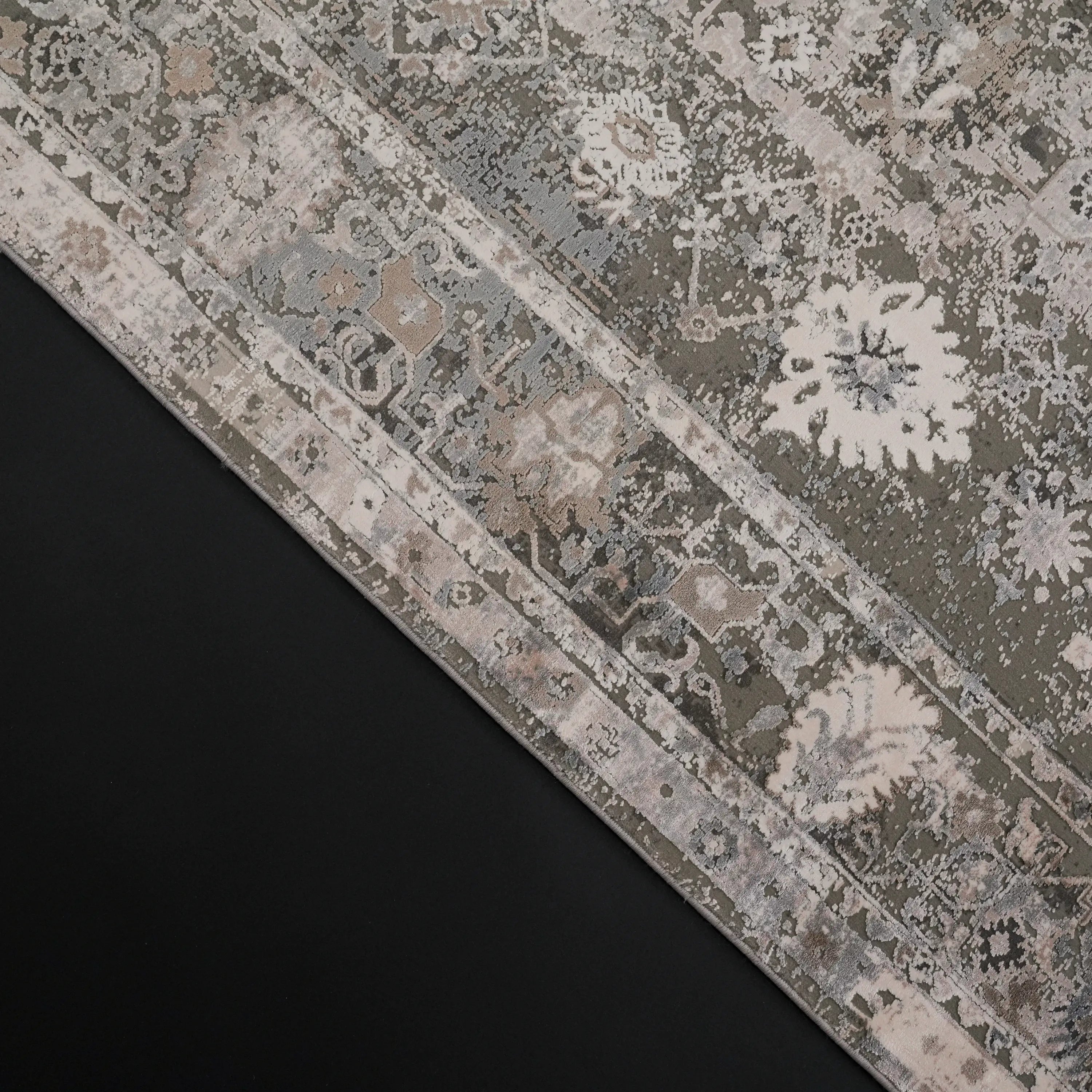 Vintage Desenli Gri Viskon Halı