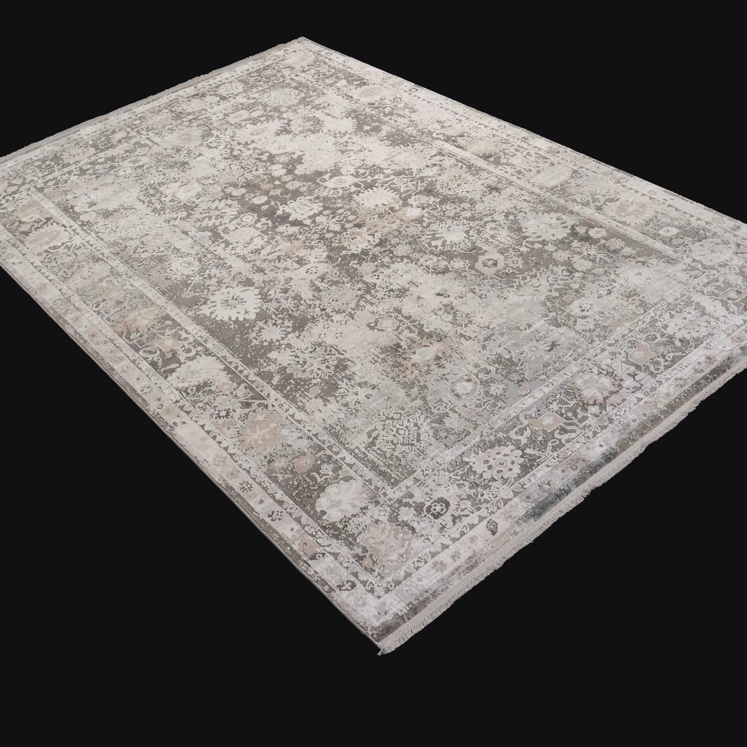 Vintage Desenli Gri Viskon Halı