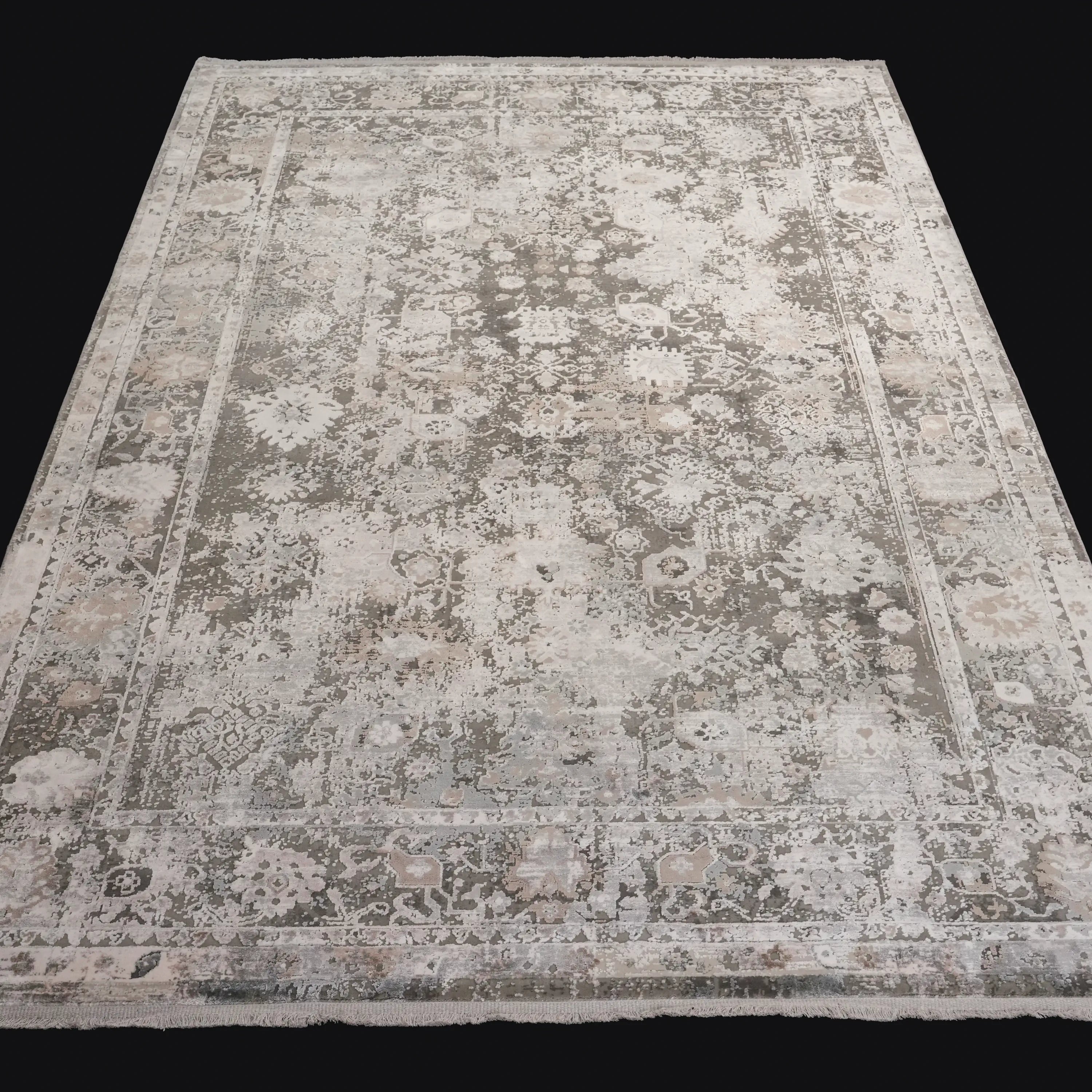 Vintage Desenli Gri Viskon Halı