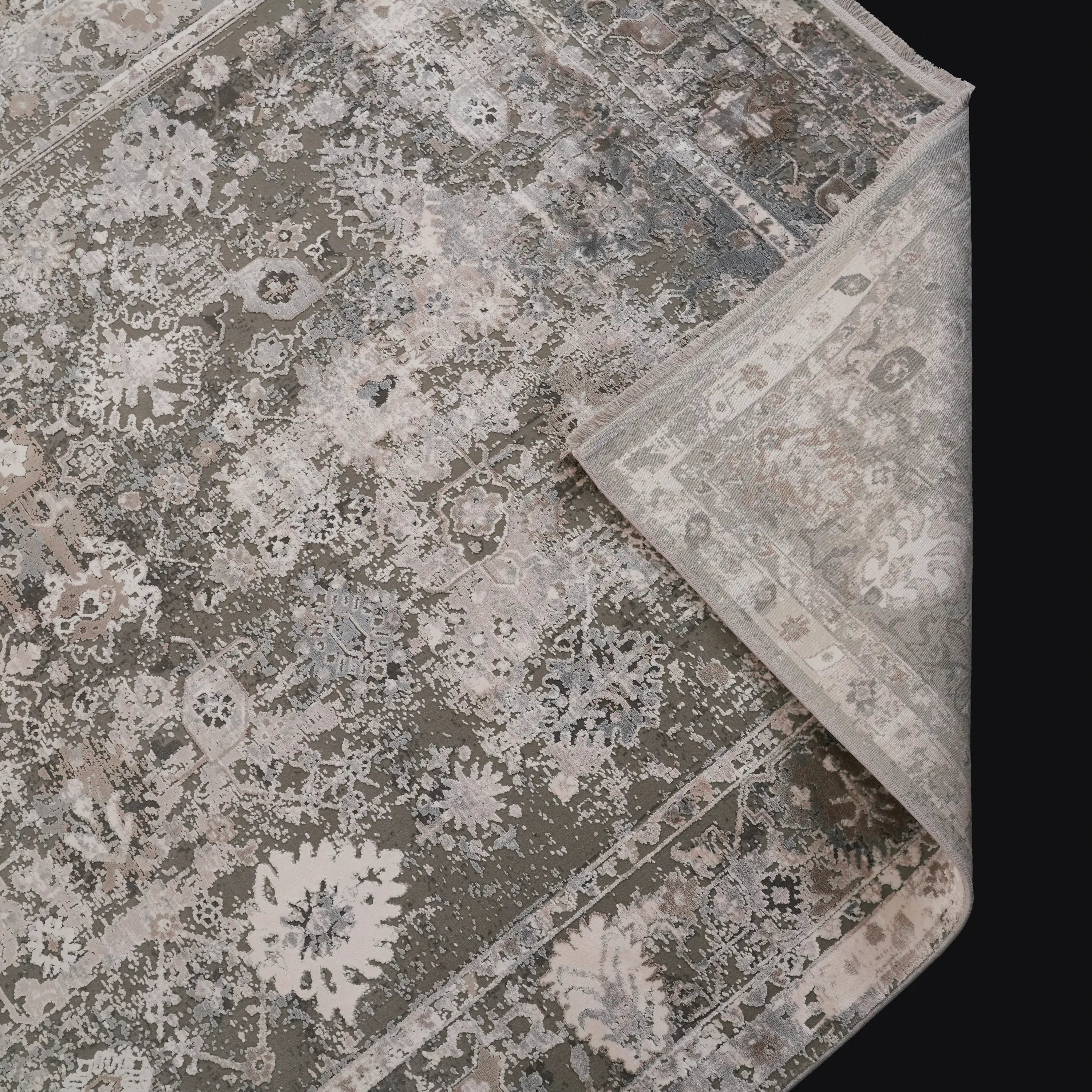 Vintage Desenli Gri Viskon Halı