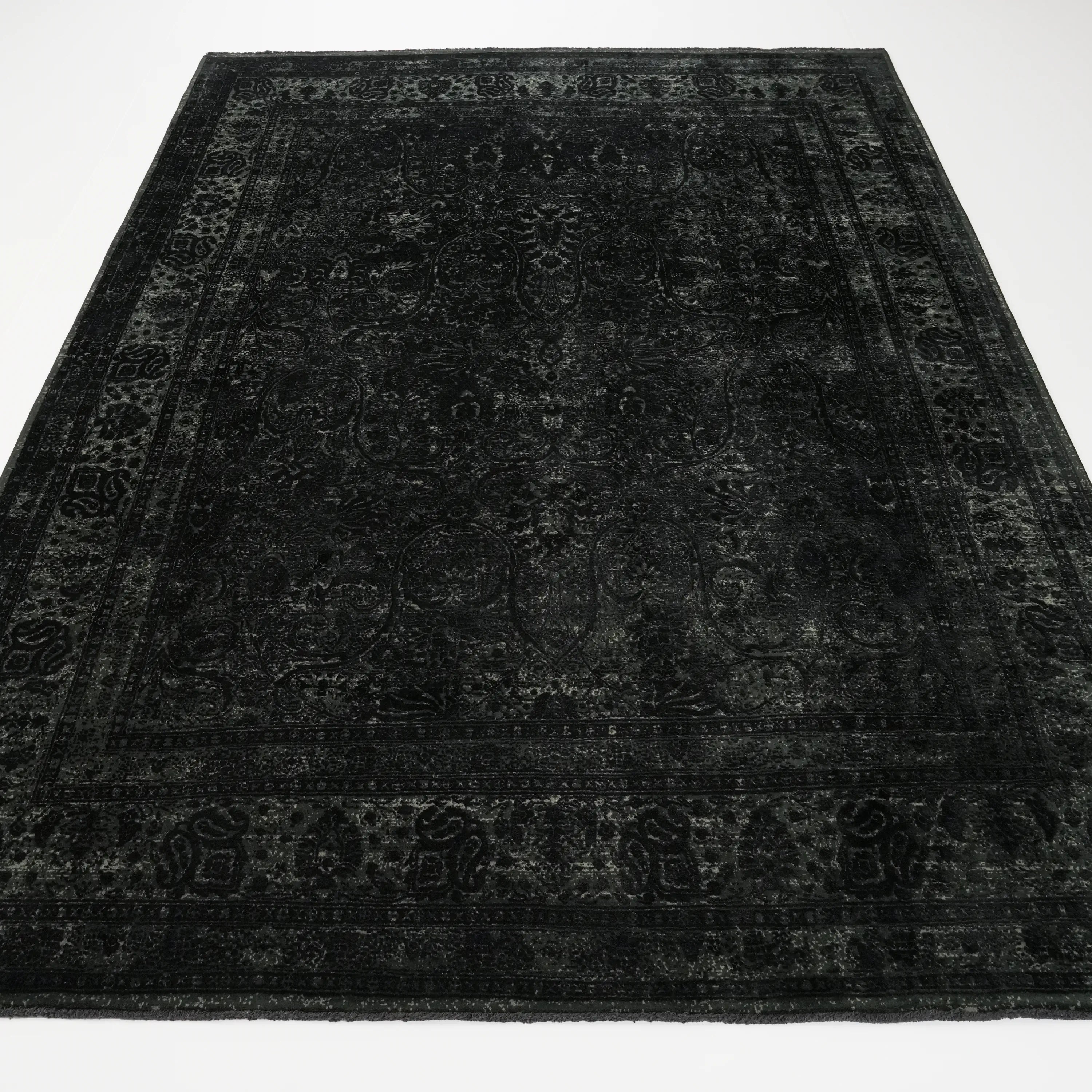 Vintage Desenli Siyah Viskon Halı