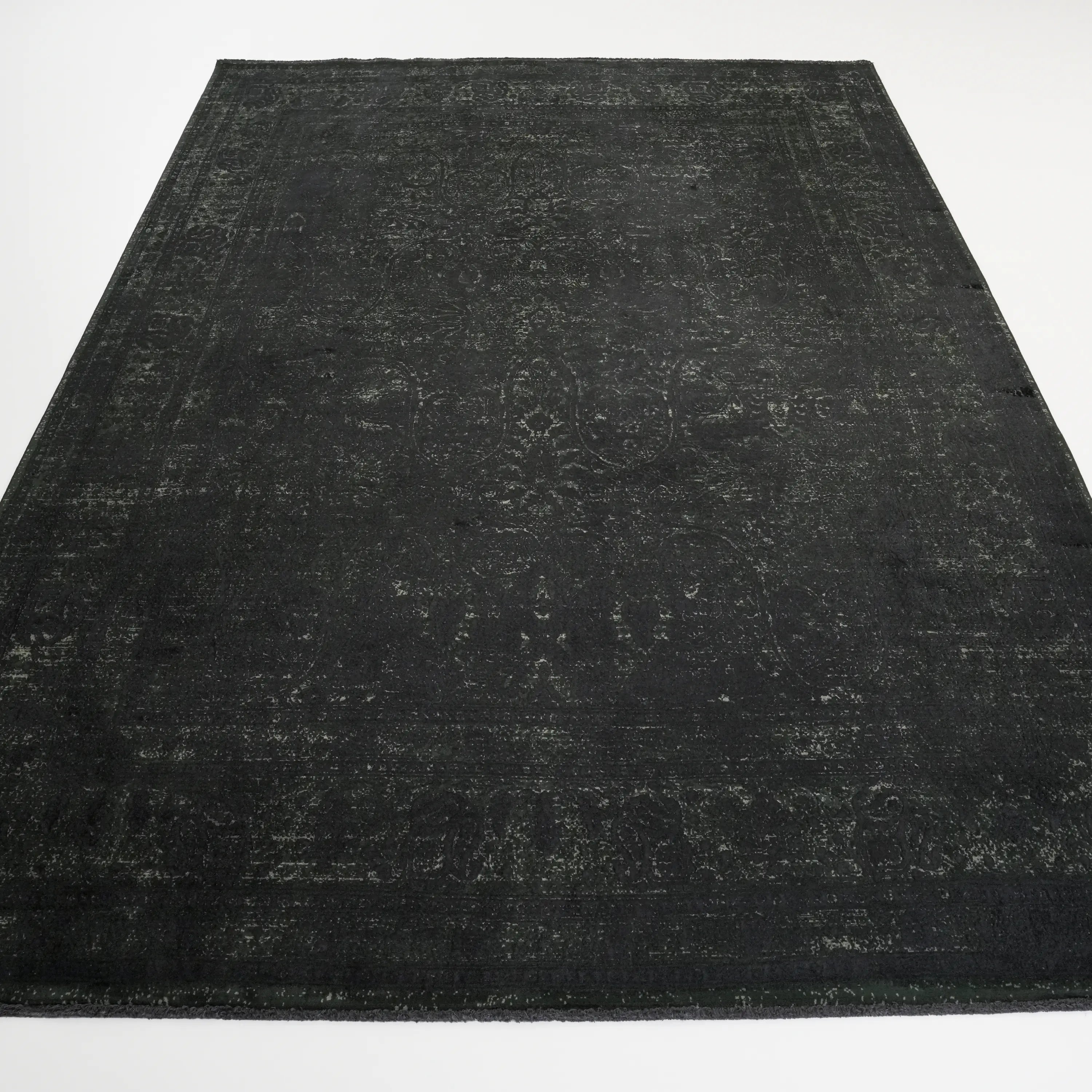 Vintage Desenli Siyah Viskon Halı