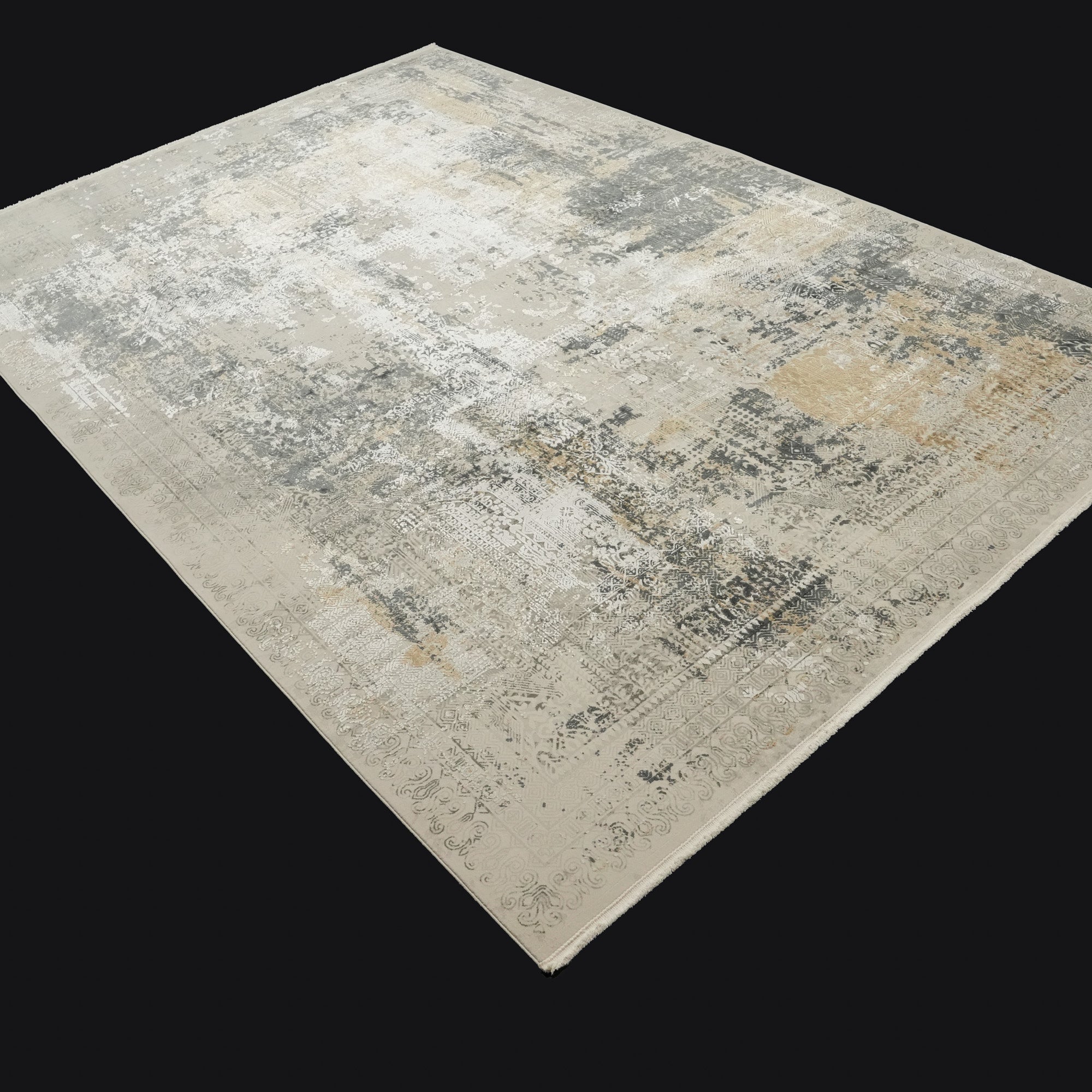 Vintage Desenli Viskon Gri Halı