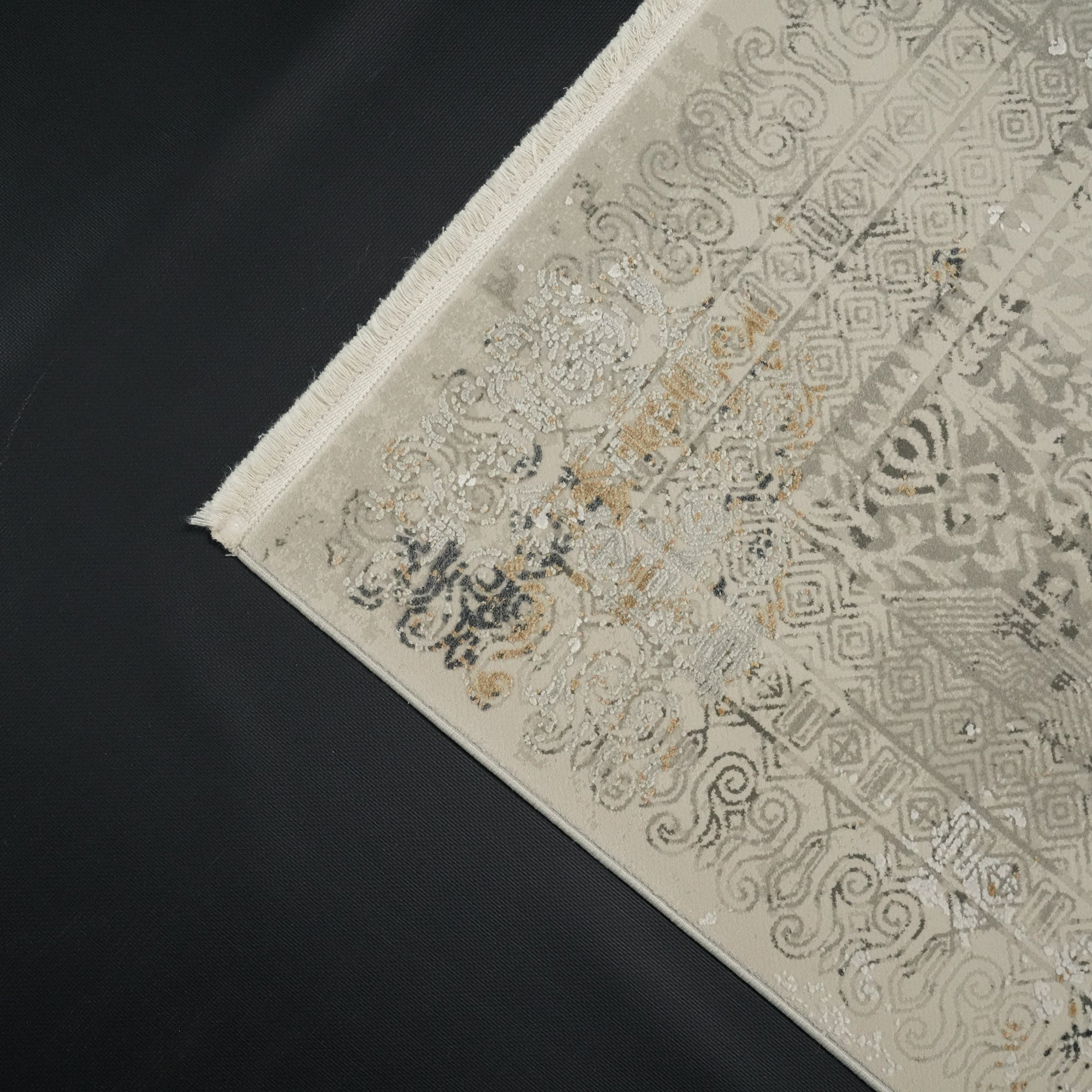 Vintage Patterned Viscose Gray Carpet