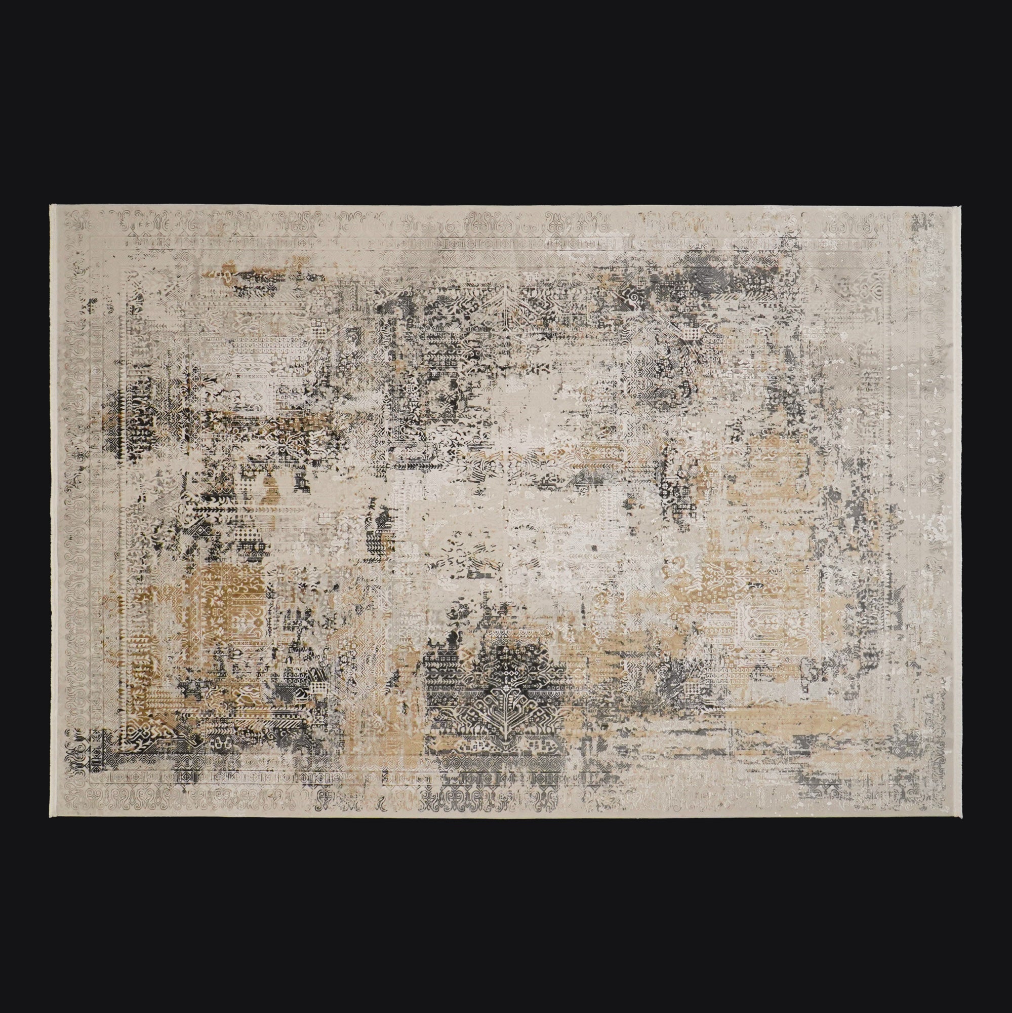 Vintage Patterned Viscose Gray Carpet