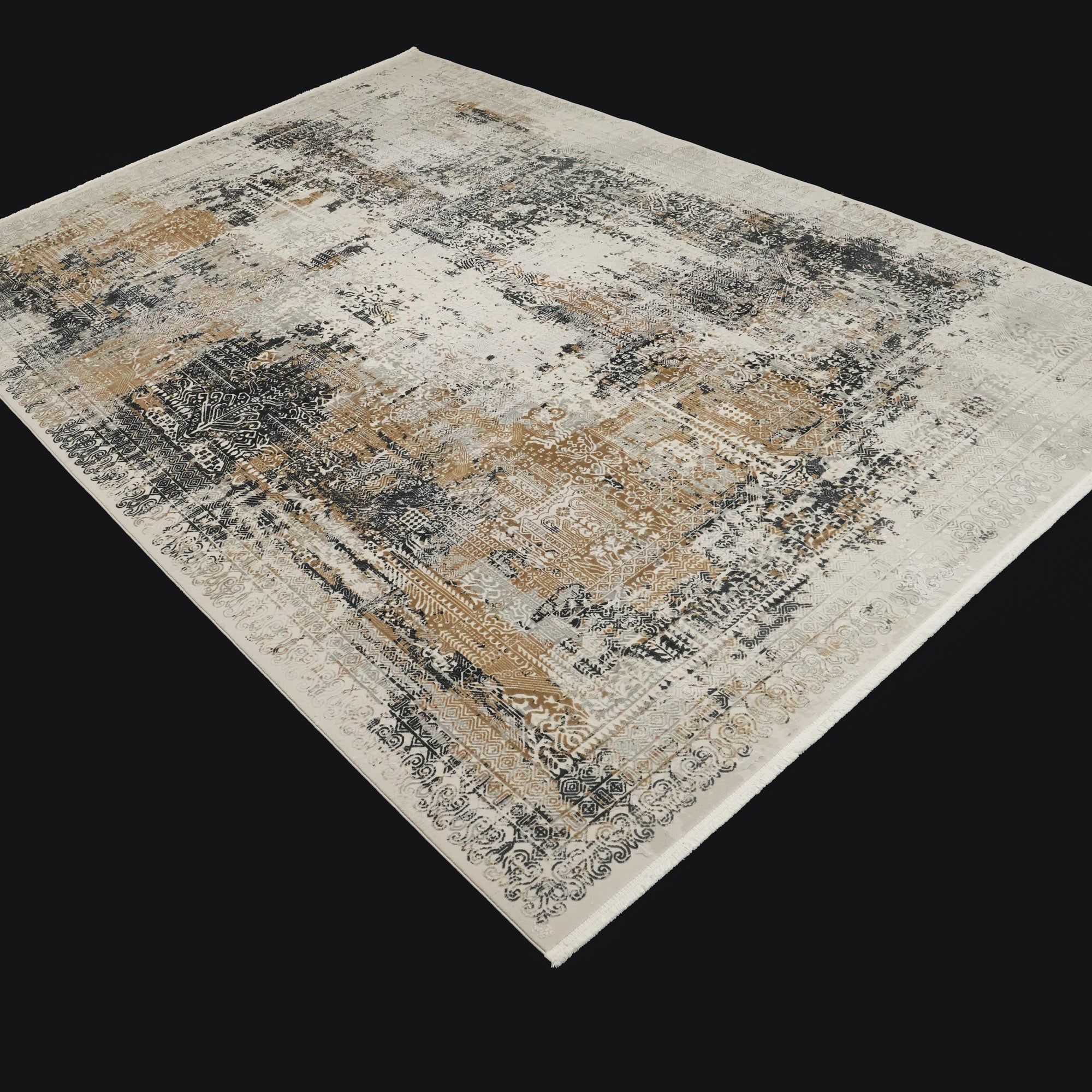 Vintage Patterned Viscose Gray Carpet