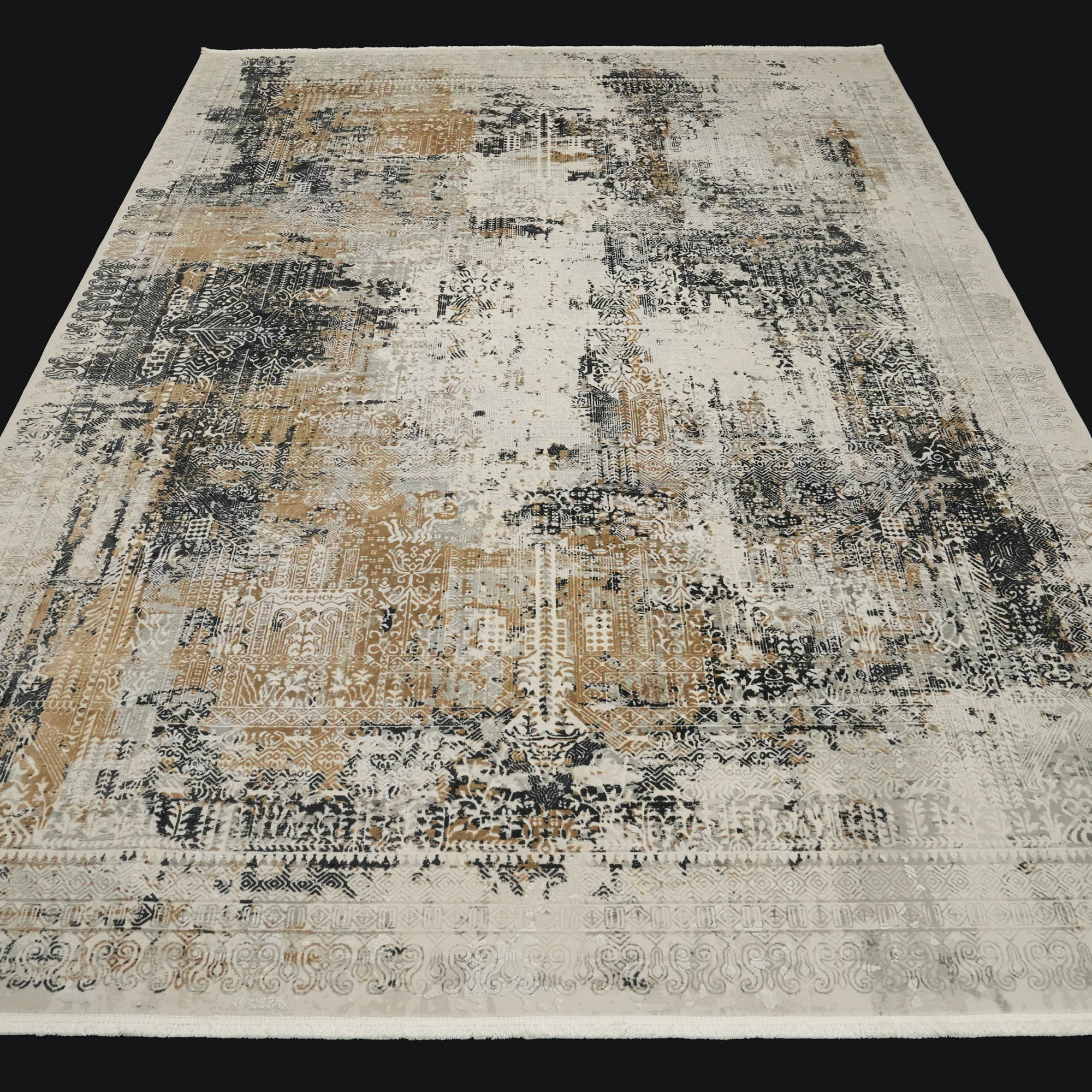 Vintage Patterned Viscose Gray Carpet