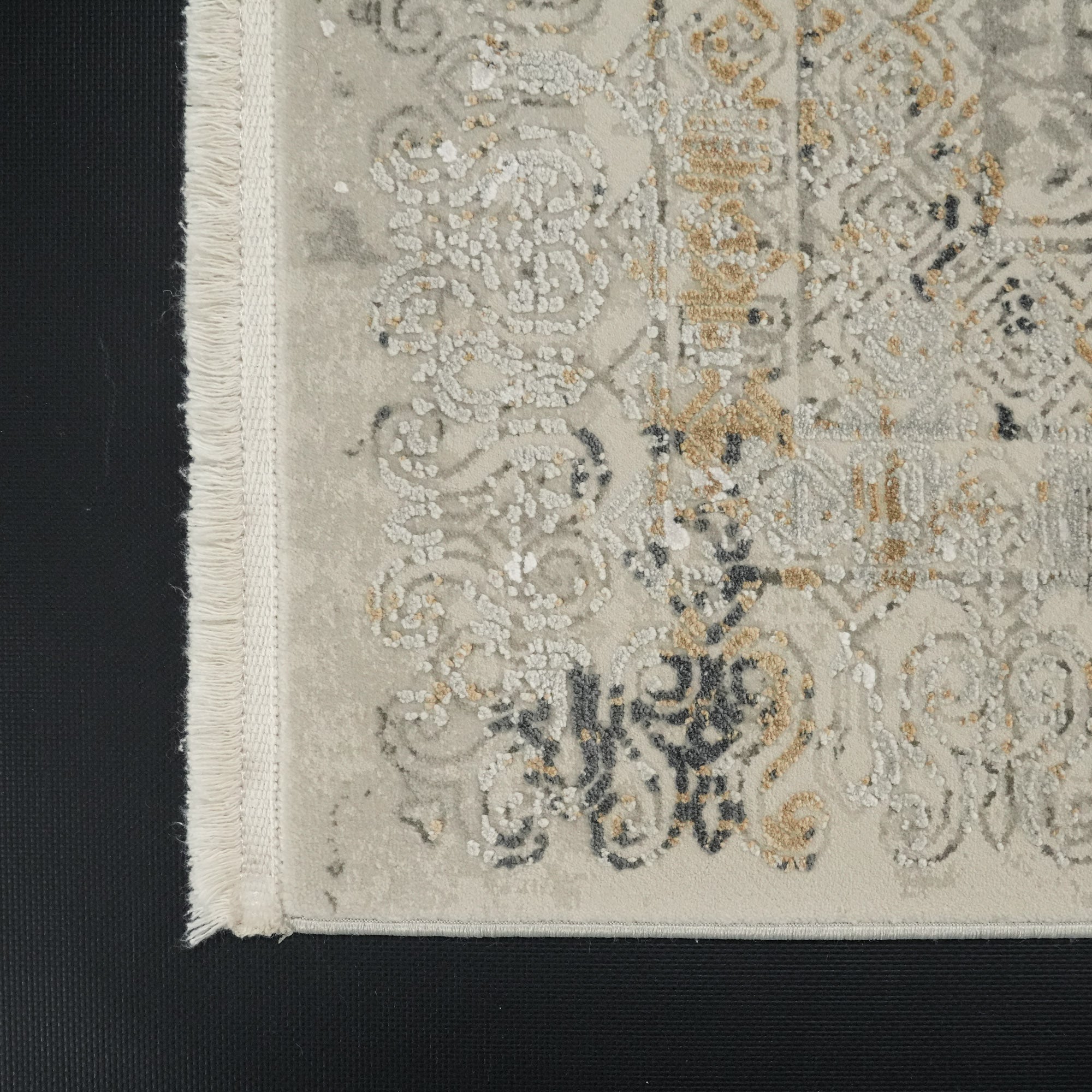 Vintage Patterned Viscose Gray Carpet