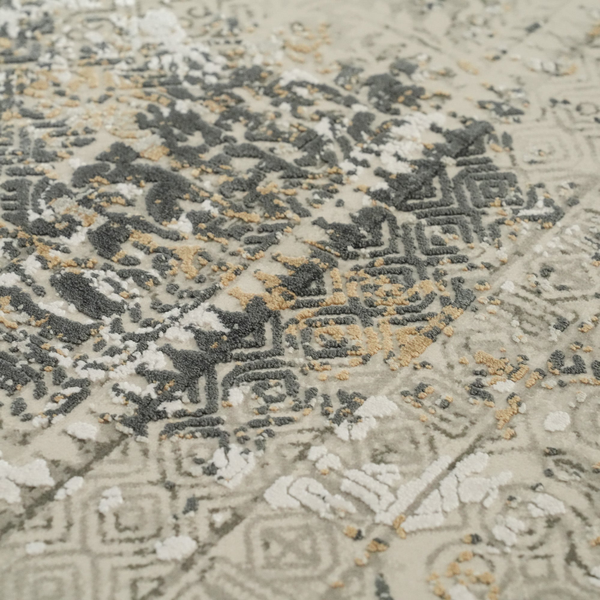 Vintage Patterned Viscose Gray Carpet